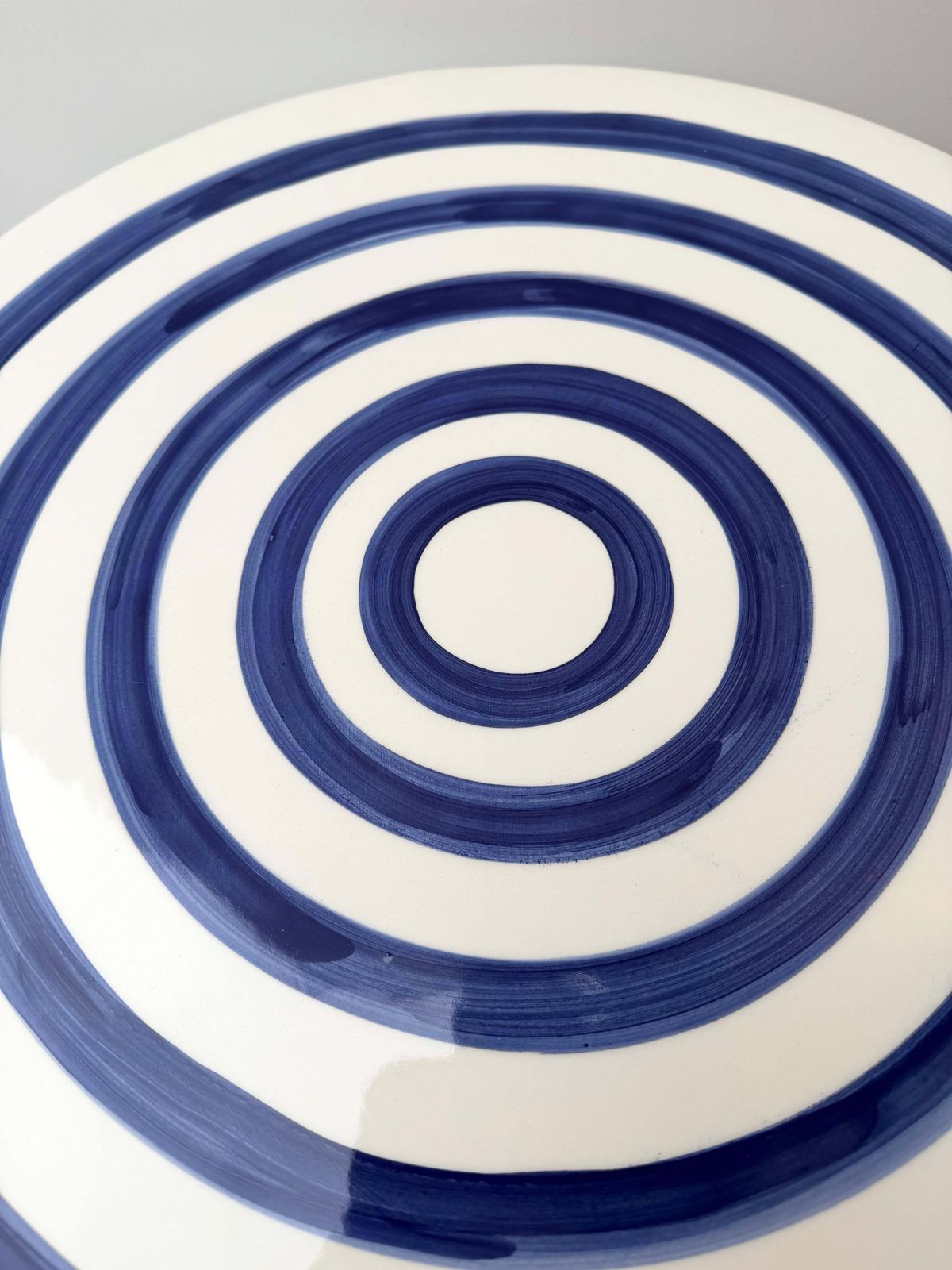 Contemporary Pair Of Blue And White Ceramic Stripe Side Tables. Italy photo vintage