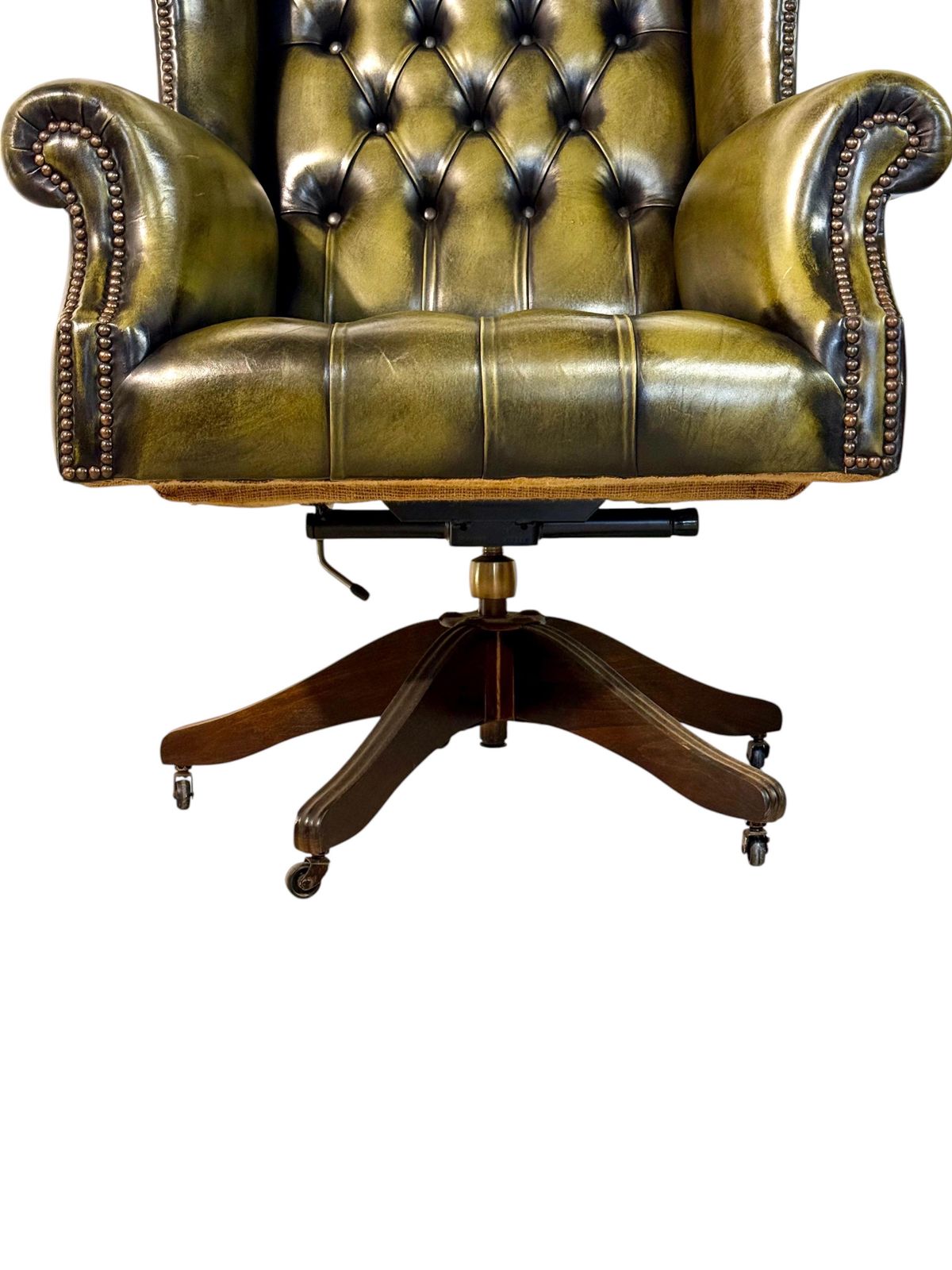 photo for sale Vintage Chesterfield Style Green Leather Swivel Desk Chair