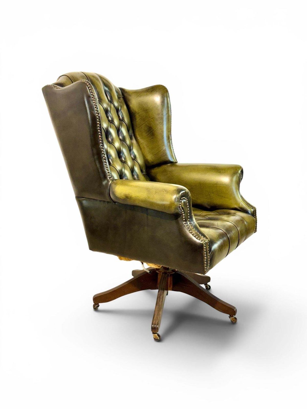3261.0 Vintage Chesterfield Style Green Leather Swivel Desk Chair photo
