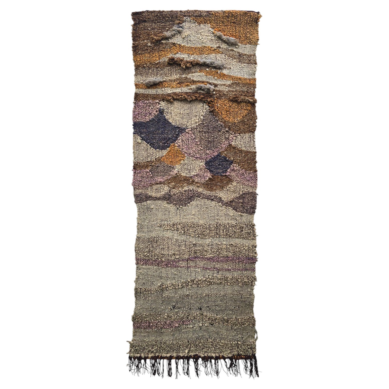 Large 1970s Handwoven Wool Fiber Art Wall Hanging, Sculptural Brutalist Textile