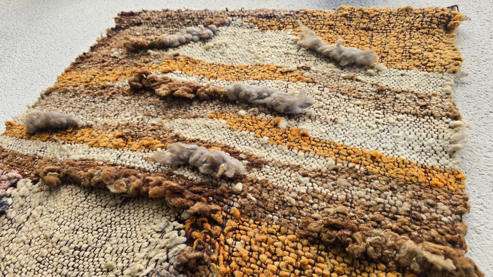 Large 1970s Handwoven Wool Fiber Art Wall Hanging, Sculptural Brutalist Textile photo for sale
