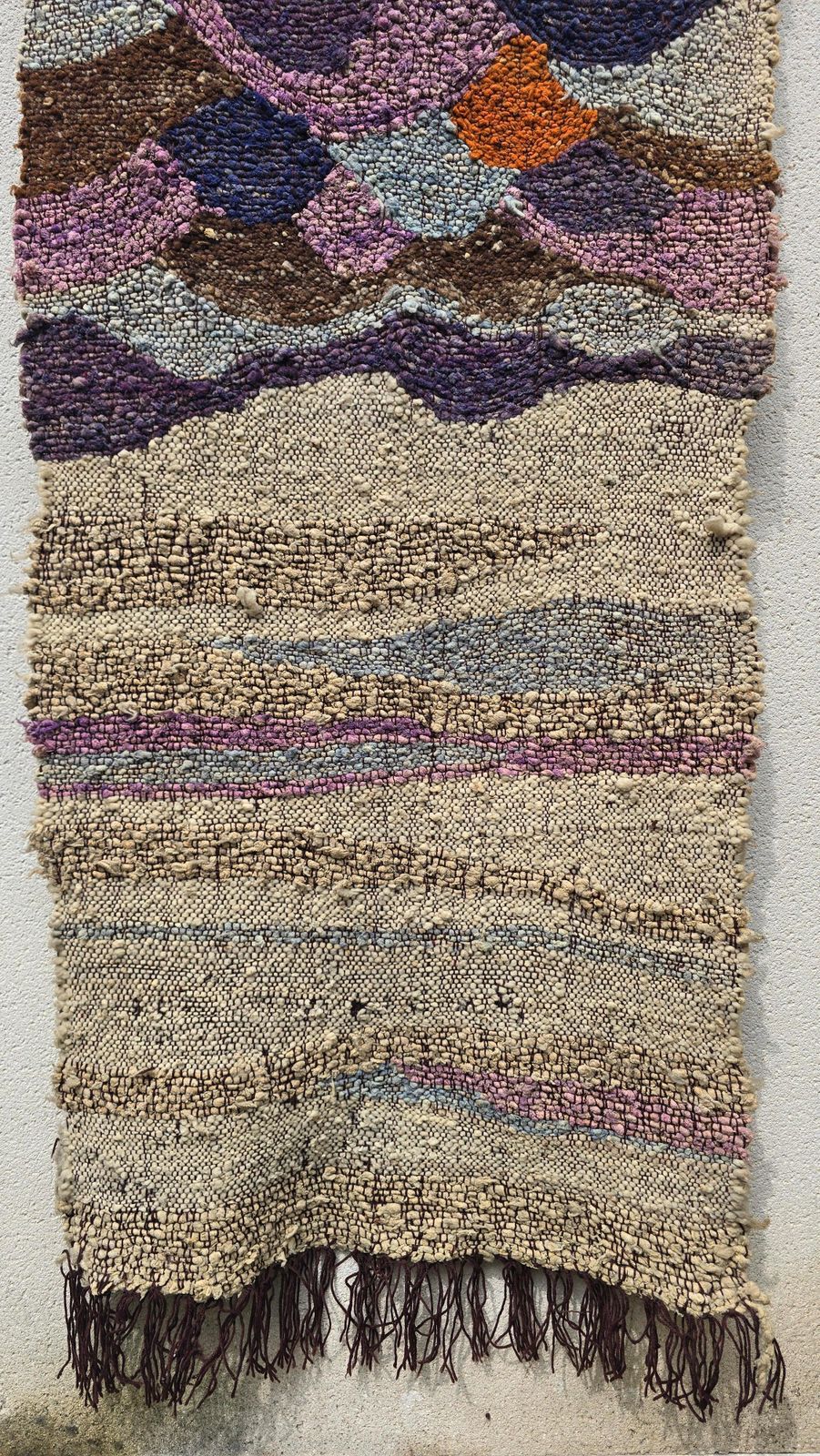 photo for sale Large 1970s Handwoven Wool Fiber Art Wall Hanging, Sculptural Brutalist Textile