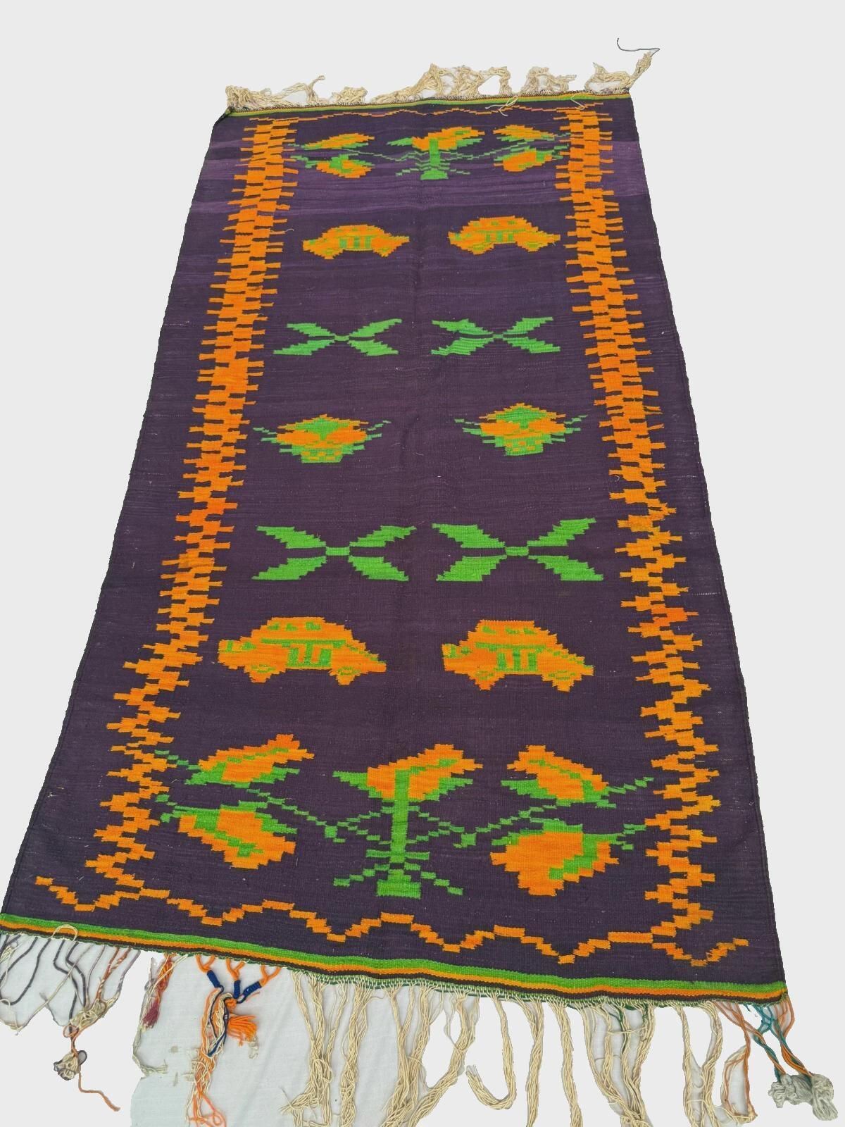 Handmade Vintage Dhurrie Rug: Antique Punjab Dowry Flatweave