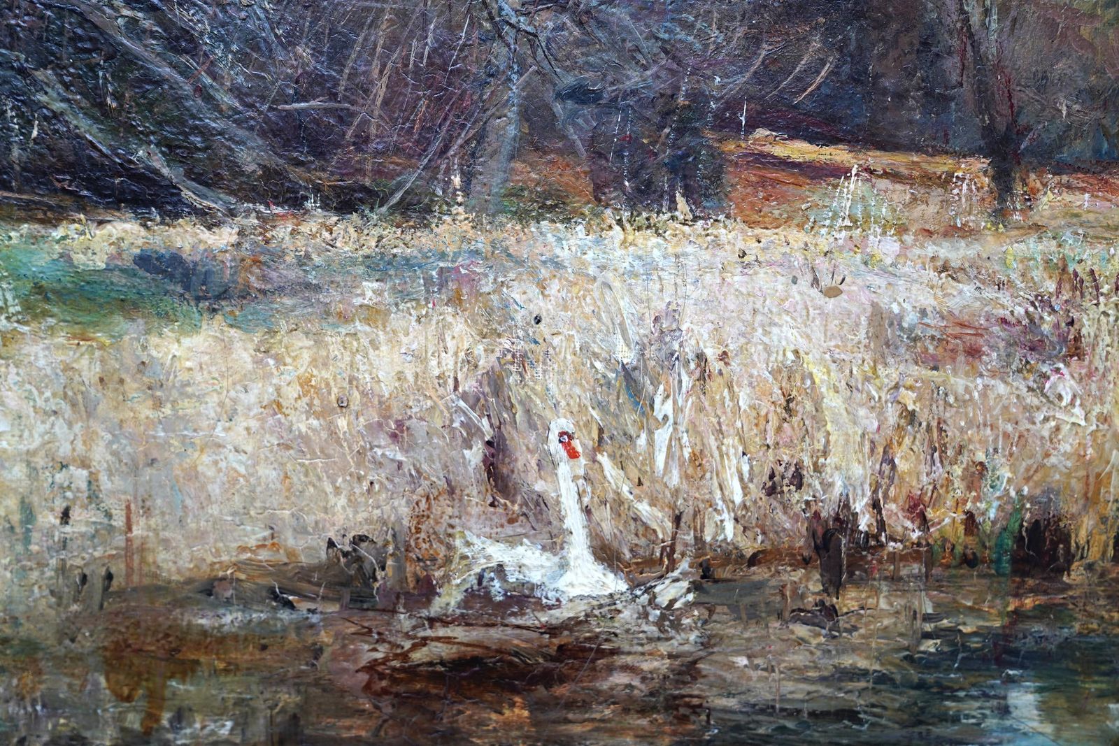 Swans Nest Landscape   British Victorian Impressionist Art Exhib Oil Painting photo 7149.0