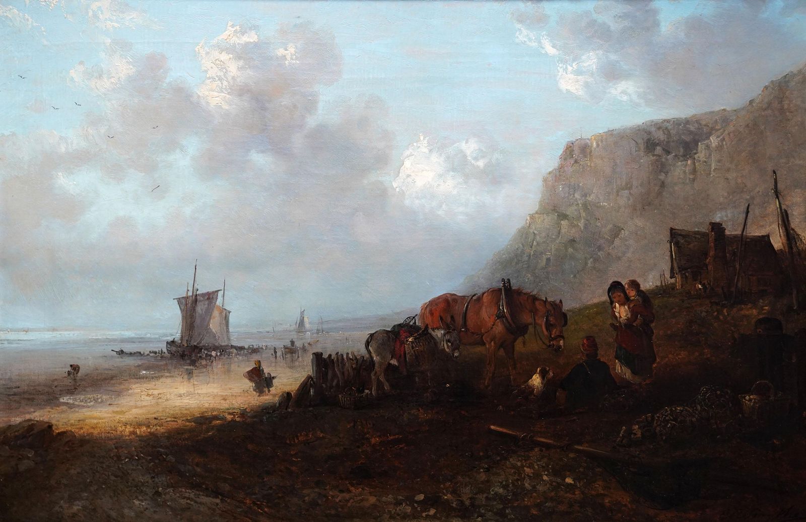 Figurative Coastal Landscape   British C 1850 Victorian Art Oil Painting photo furniture