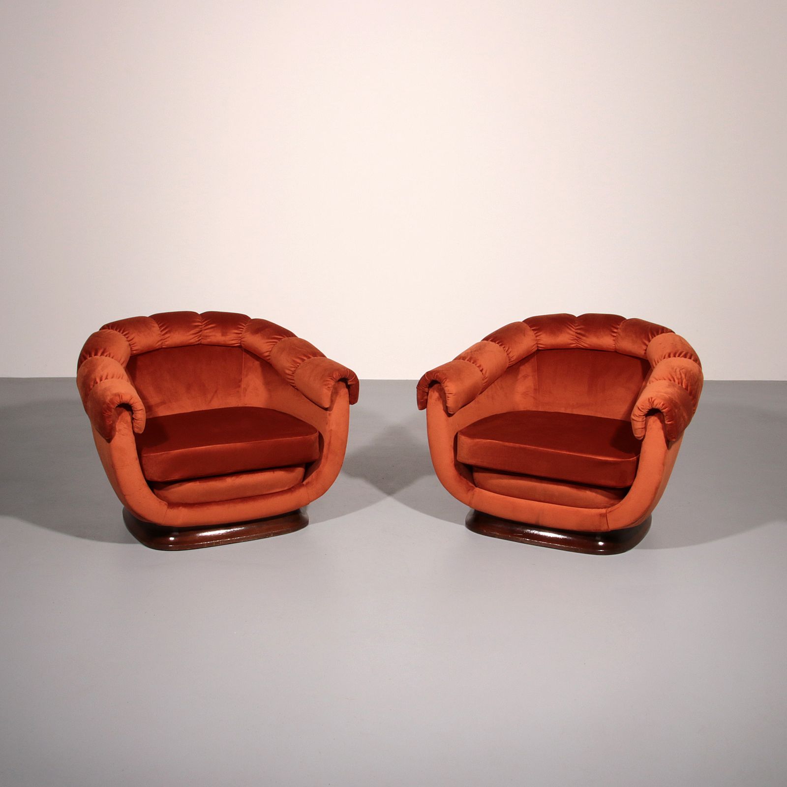 Italian Lounge Chairs From The 1950s In Orange Copper Velvet photo furniture