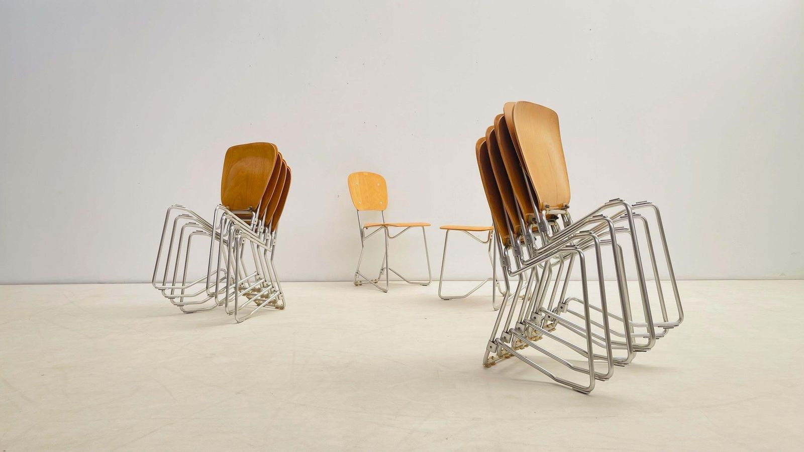 Set Of 10 Aluflex Stacking Chairs By Armin Wirth For Ph. Zieringer Kg photo for sale
