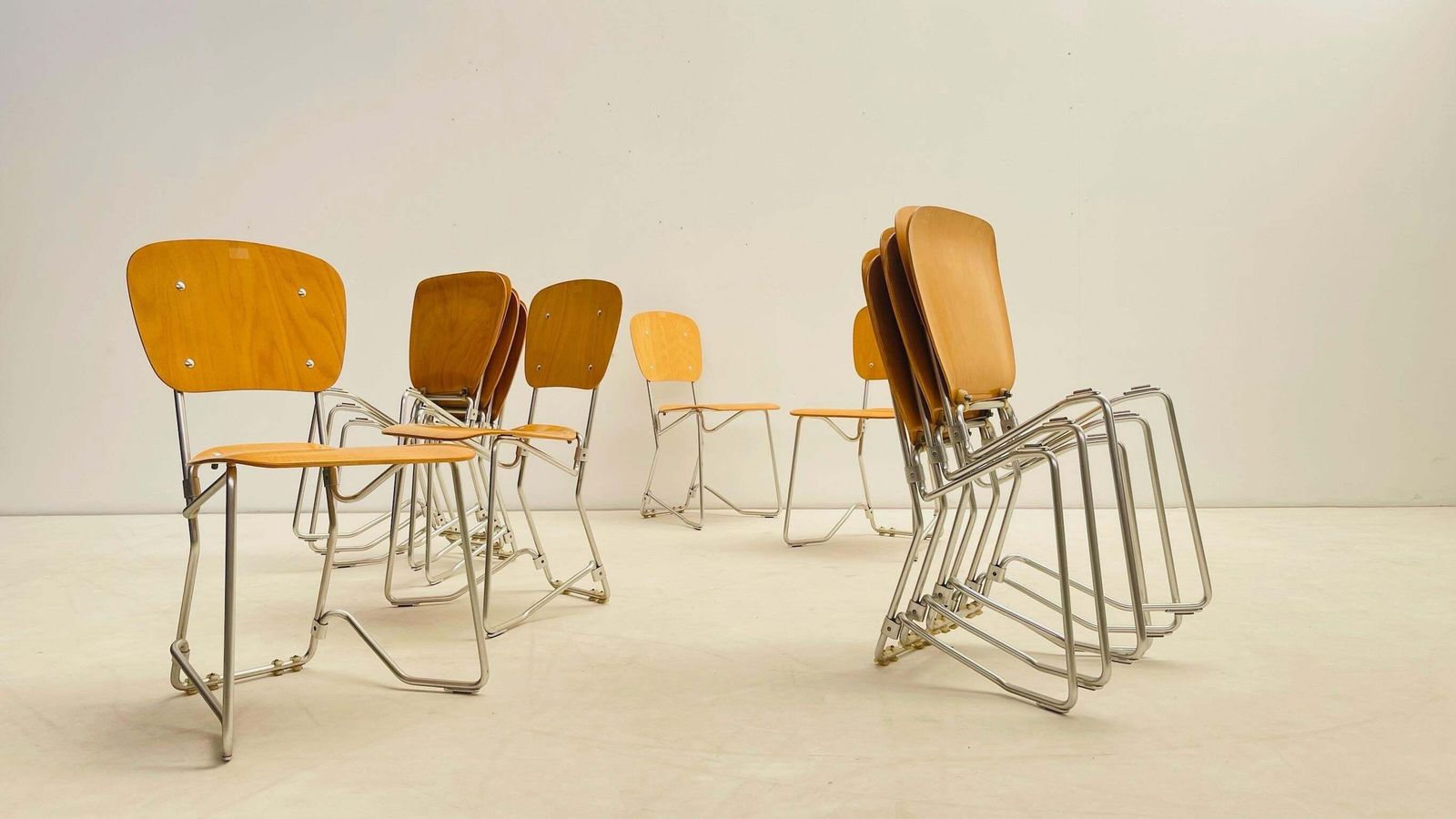 Set Of 10 Aluflex Stacking Chairs By Armin Wirth For Ph. Zieringer Kg photo Furniture