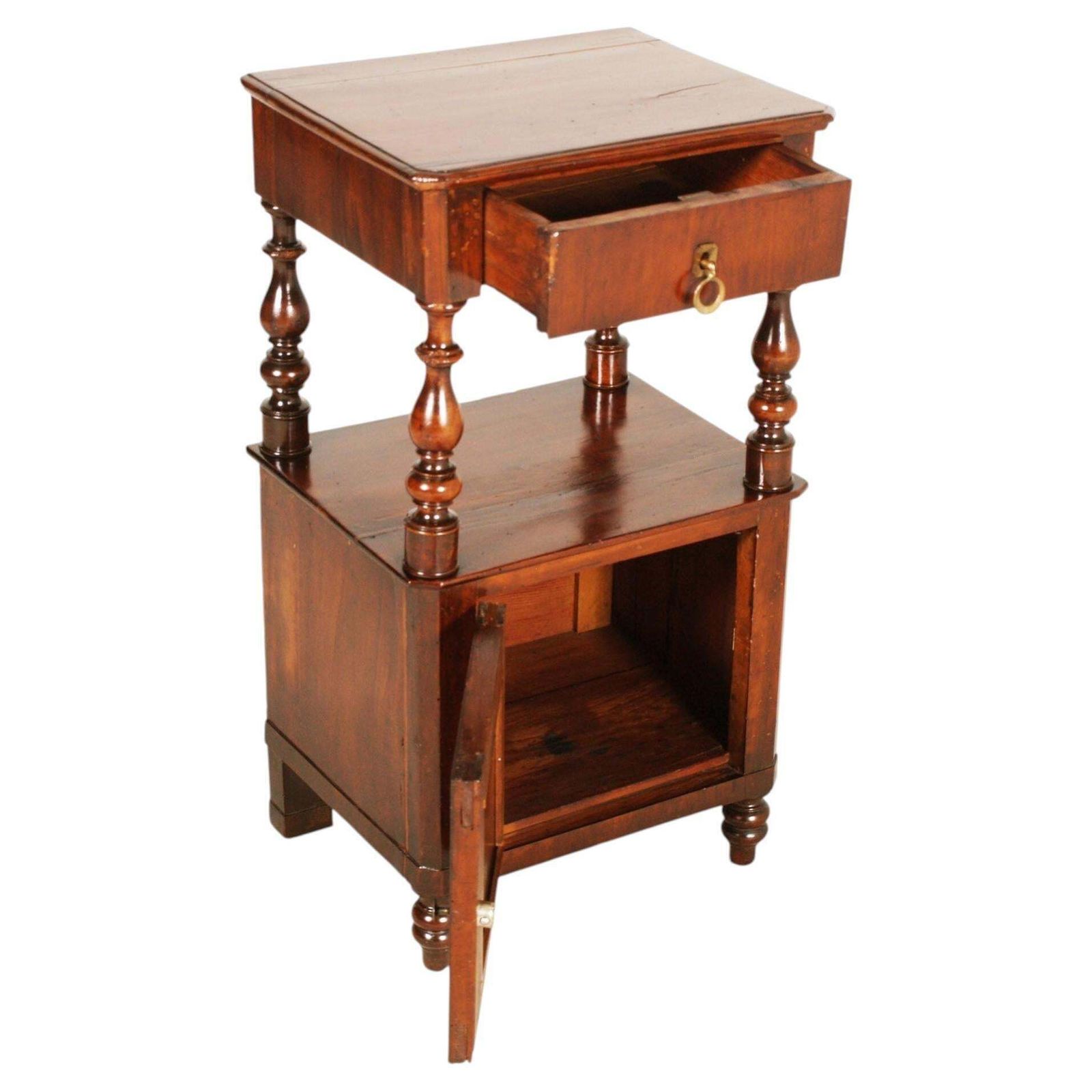 Italian Walnut Bedside Table With Drawer And Cabinet, Late 19th Century photo Furniture