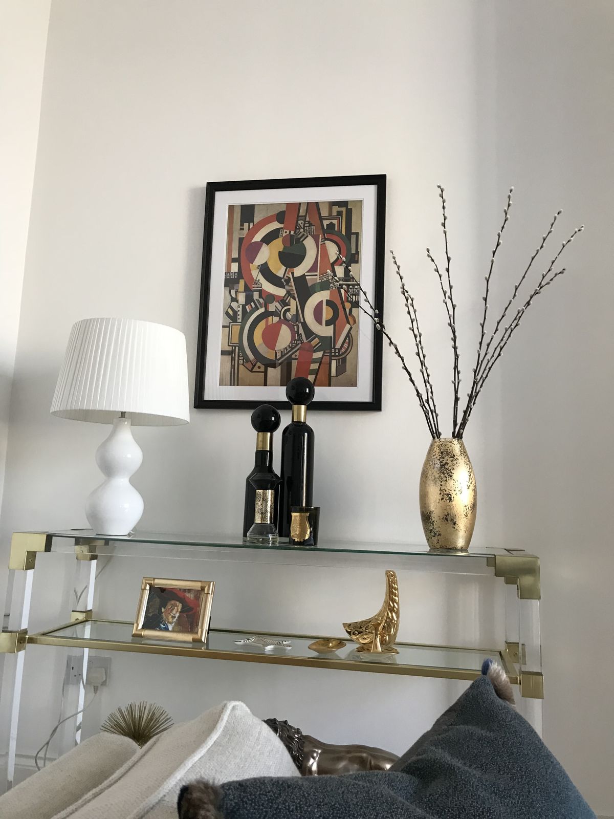 Midcentury Andrew Martin Lucite, Brass & Glass Side Table Three Glass Shelves Stunning Design