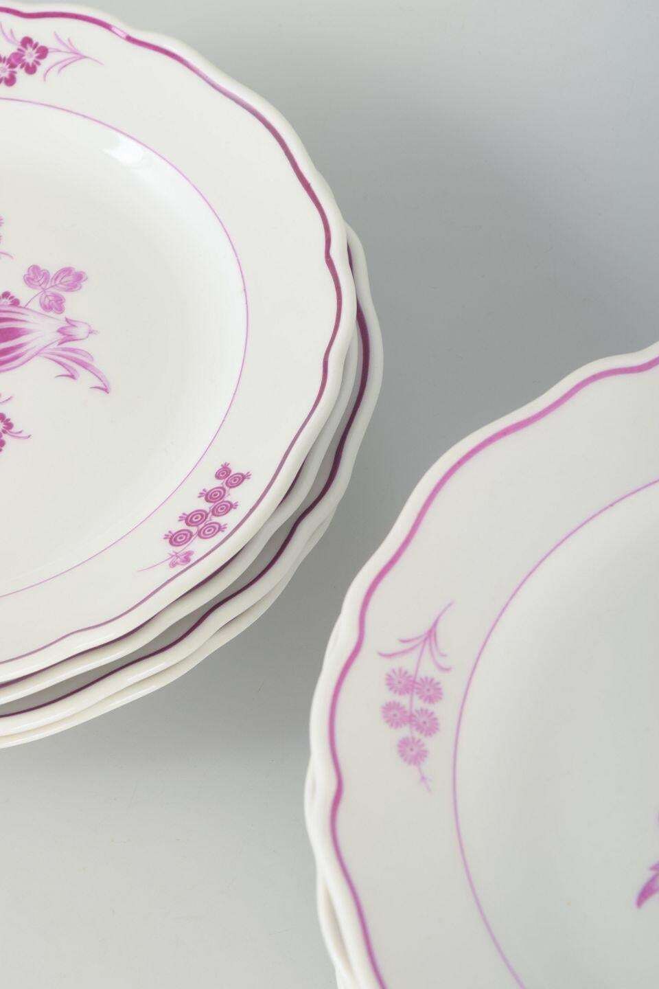 Meissen, Germany. Twelve Deep Porcelain Plates With Floral Motifs In Purple/Pink photo for sale