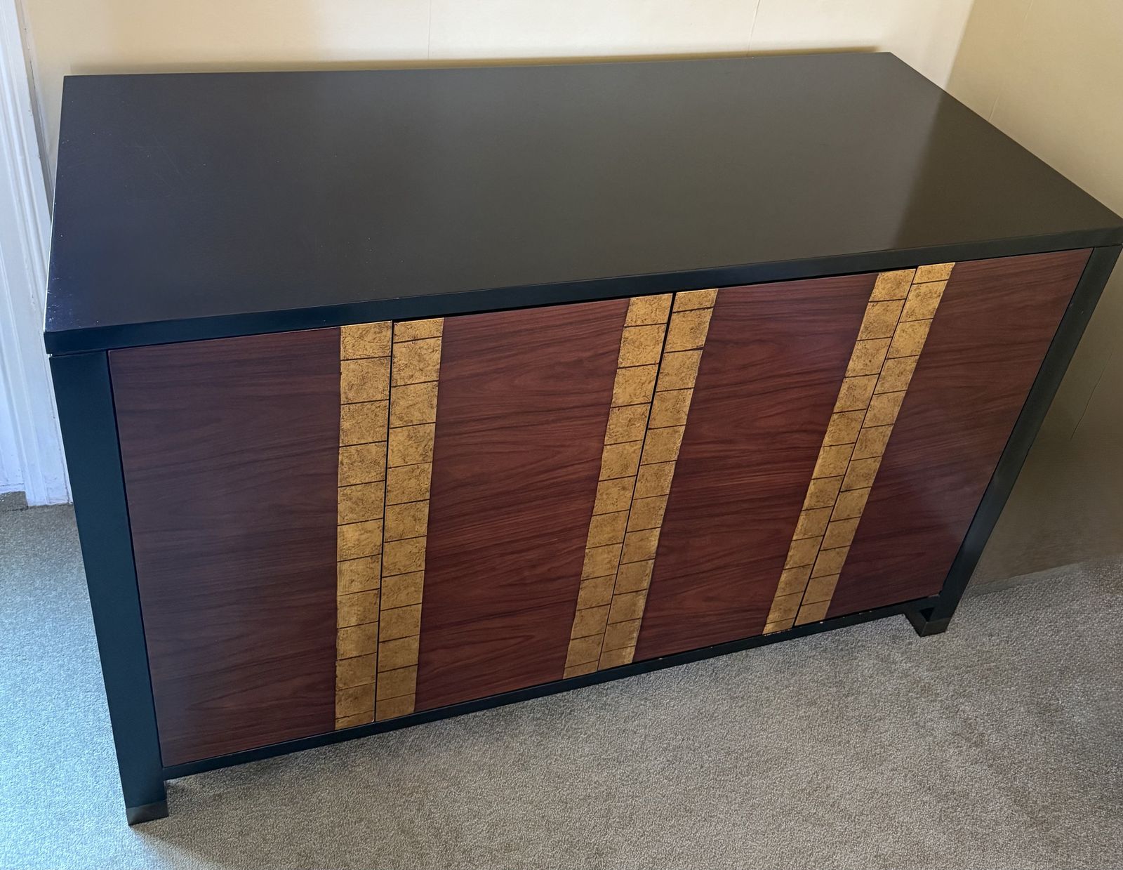 John Black Quality Cabinet Side Board Shelving Rosewood Gold Unique Piece   Available Now photo furniture