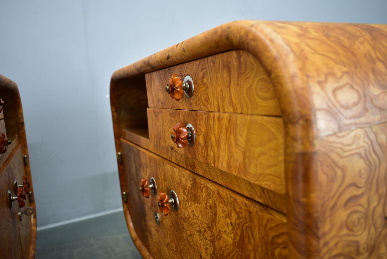 photo for sale 1939s Pair Of Art Deco Bedside Tables, Czechoslovakia