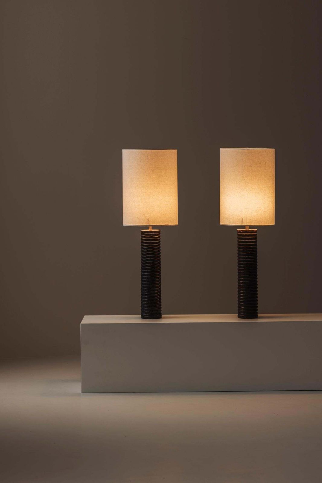 Elegant Pair Of French Wooden Carved Table Lamps From The 1970s. photo vintage