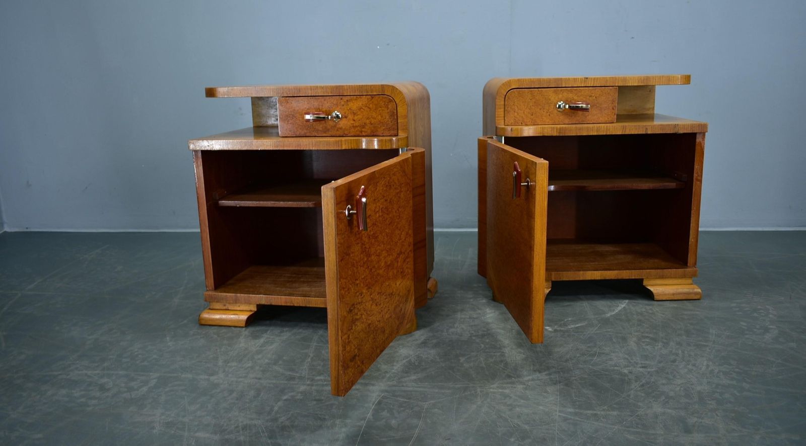 1939s Pair Of Art Deco Bedside Tables, Czechoslovakia photo vintage
