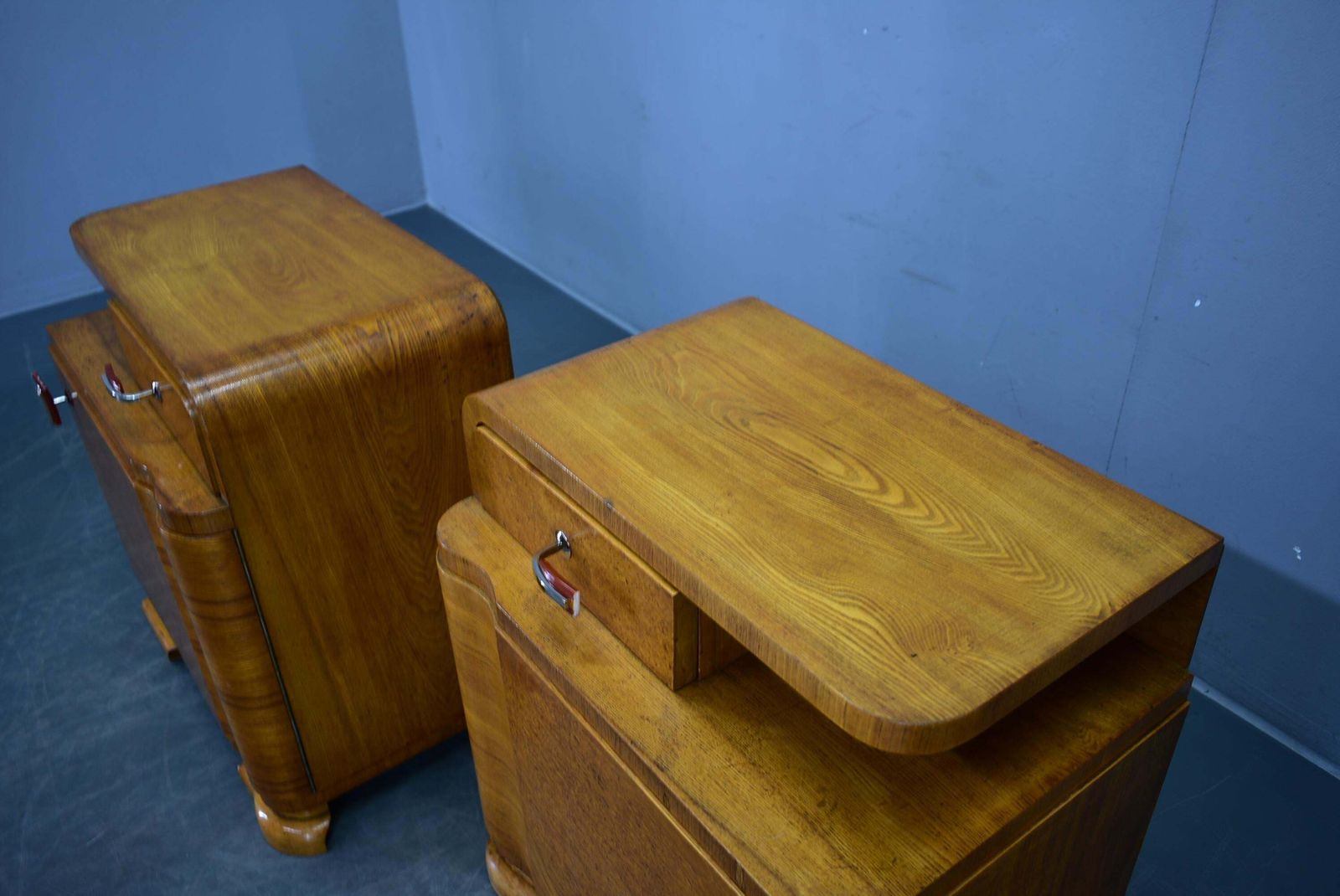 photo for sale 1939s Pair Of Art Deco Bedside Tables, Czechoslovakia