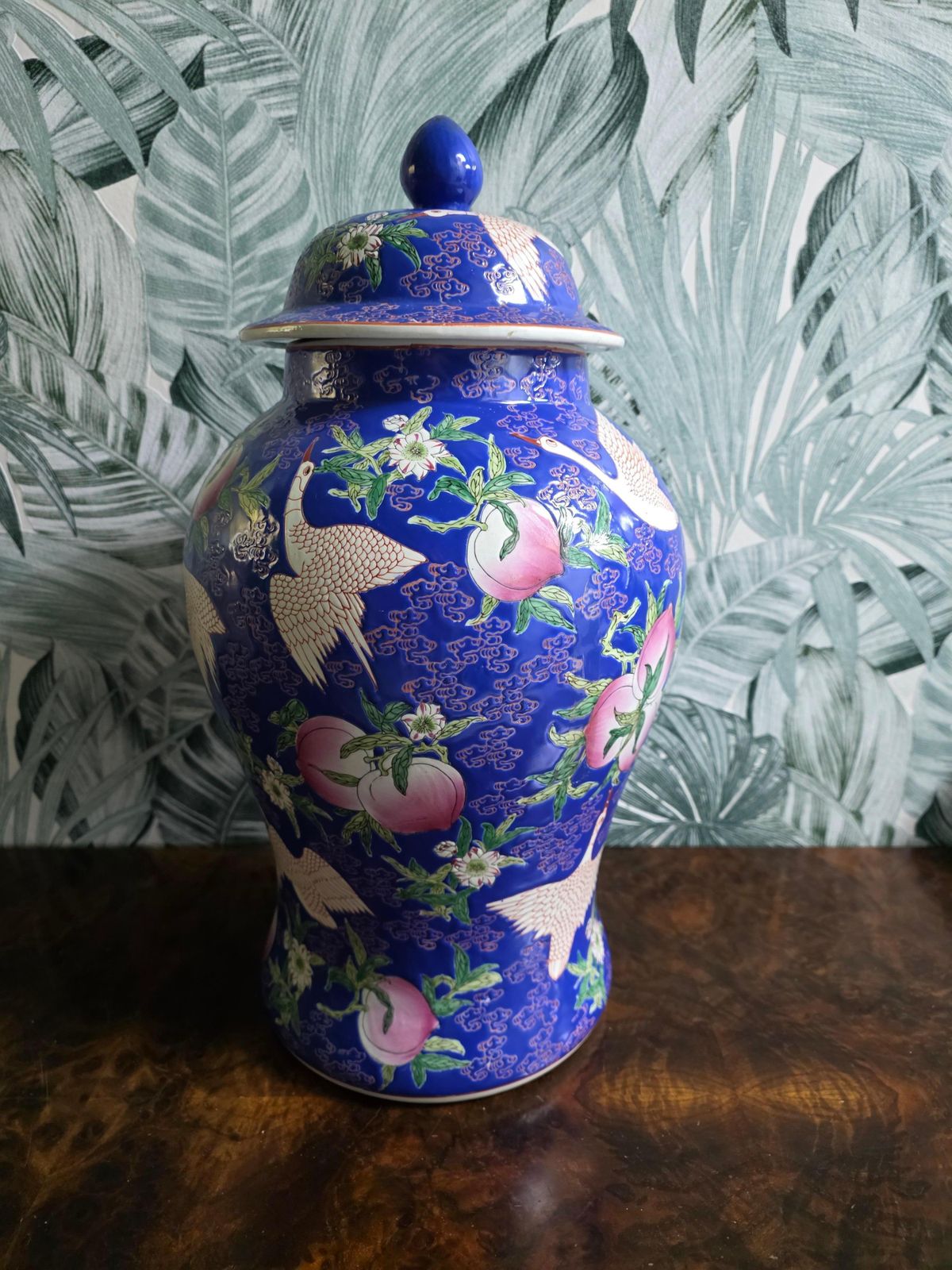 Large Blue Decorative Vase With Flowers And Storks China 1950s photo furniture