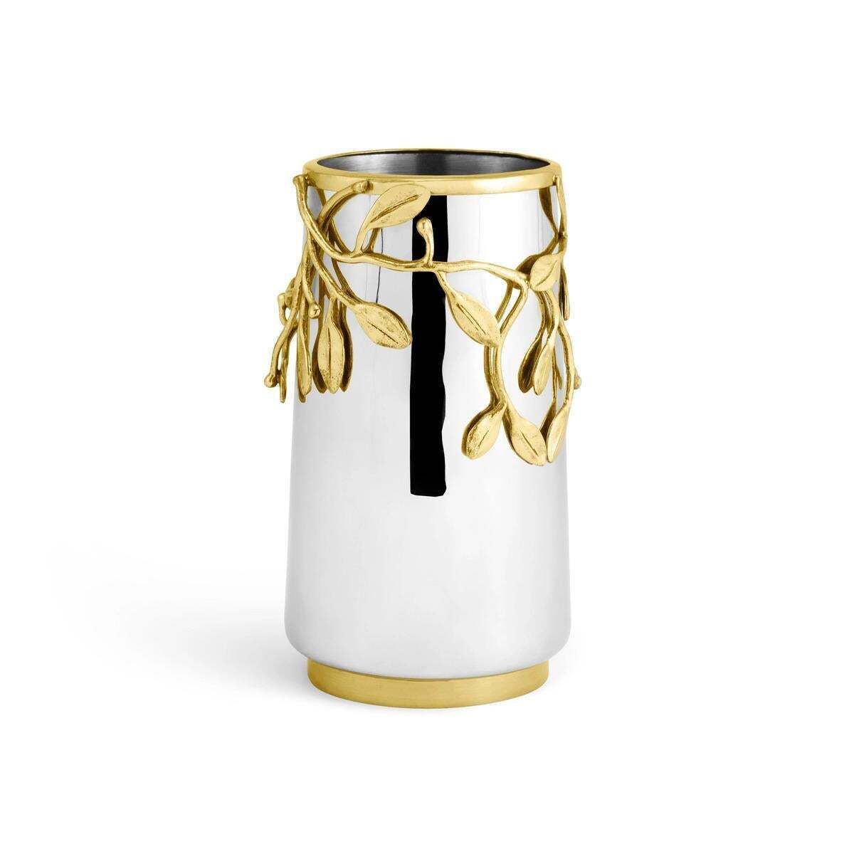 Pair Of Contemporary Silver And Gold Metal Laurel Vase photo Home Decor