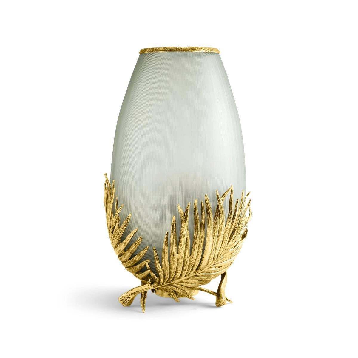 Pair Of Medium Contemporary Gold Metal & Frosted Glass Palm Vase photo Home Decor