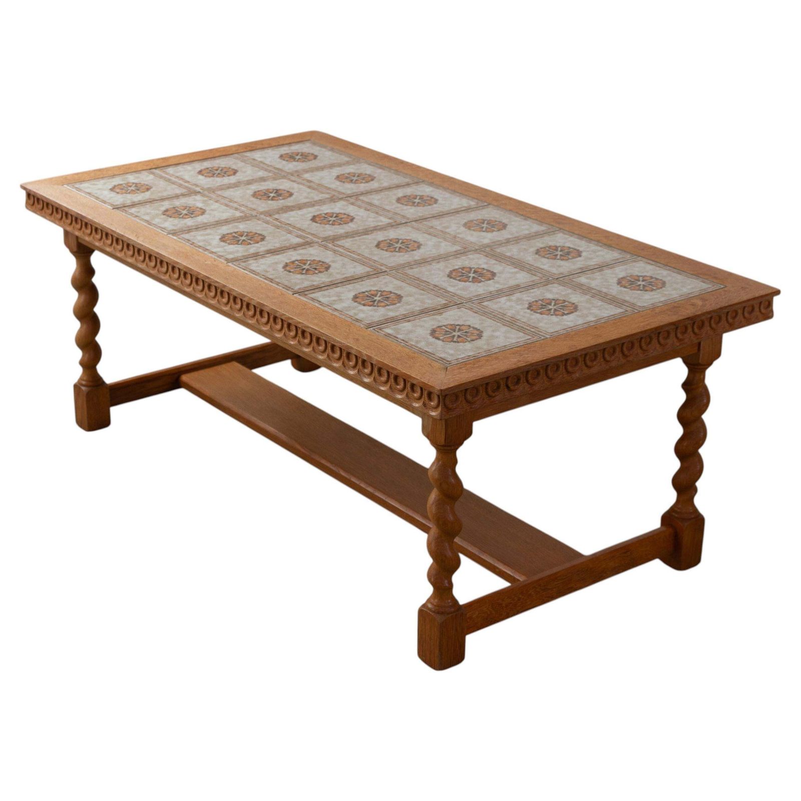 Scandinavian Modern Oak And Tile Coffee Table In Kjærnulf Style, 1960s.