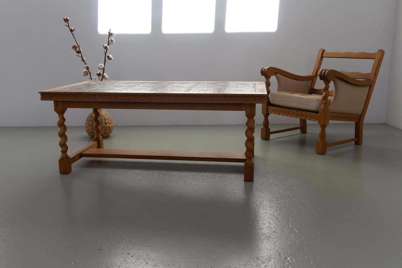 Scandinavian Modern Oak And Tile Coffee Table In Kjærnulf Style, 1960s. photo furniture