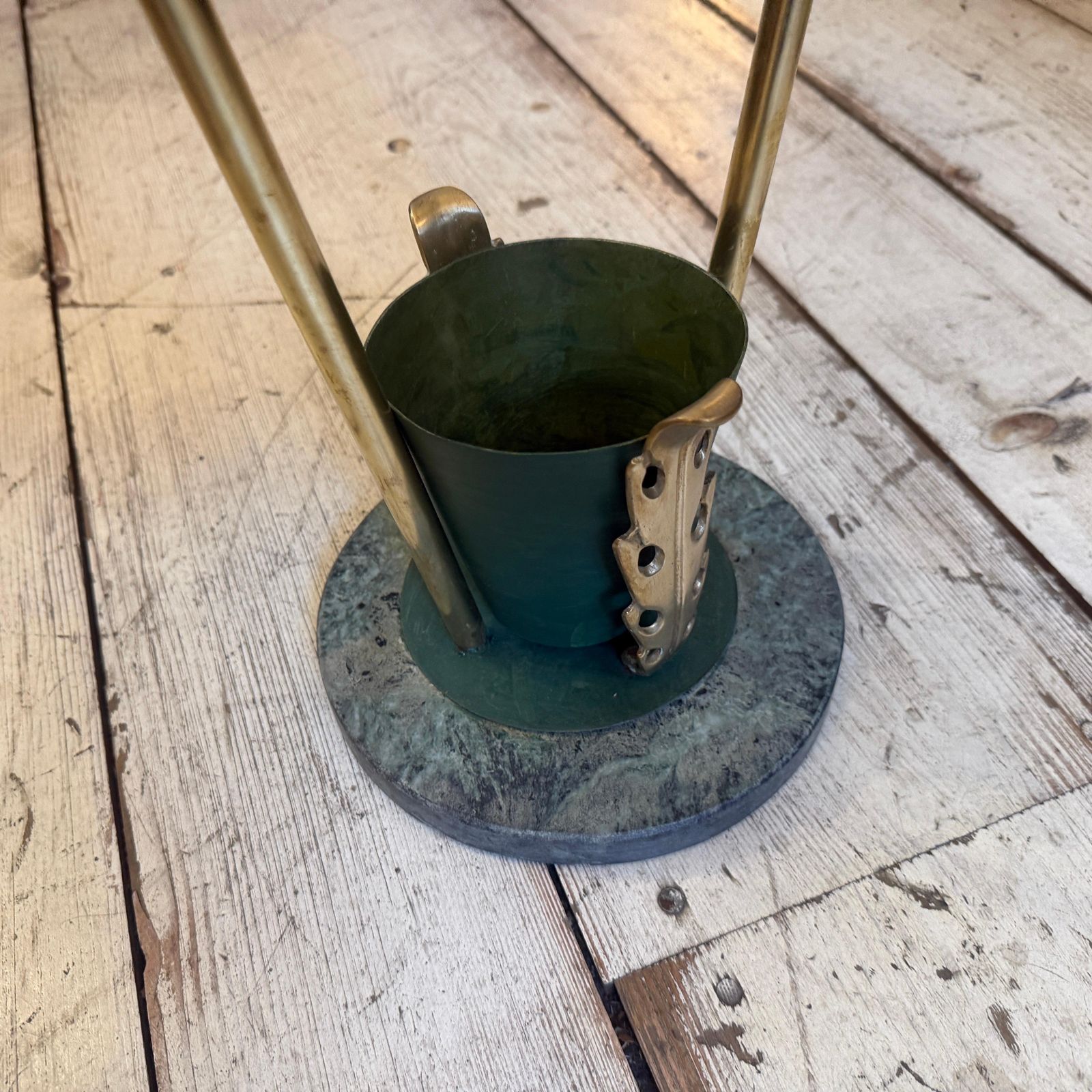 photo for sale 1950s Mid Century Modern Brass And Marble Umbrella Stand, Gio Ponti Style