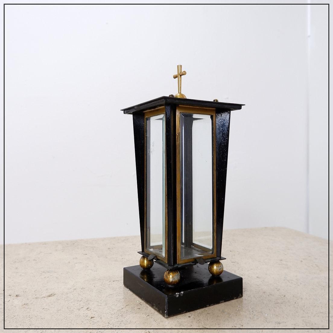 Mid 20th Century Wooden Memorial Lantern With Antique Brass & Glass photo for sale