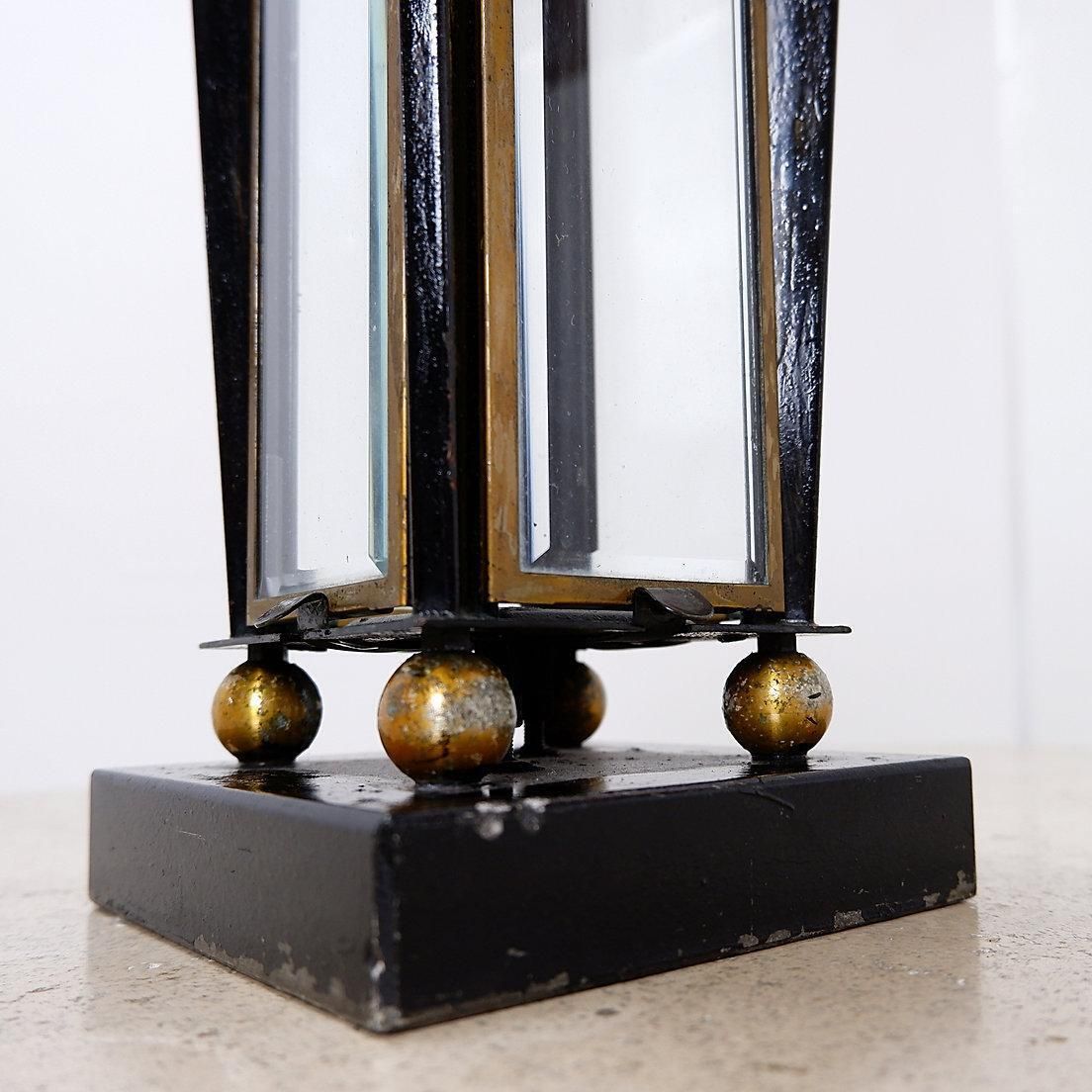 Mid 20th Century Wooden Memorial Lantern With Antique Brass & Glass photo vinterior