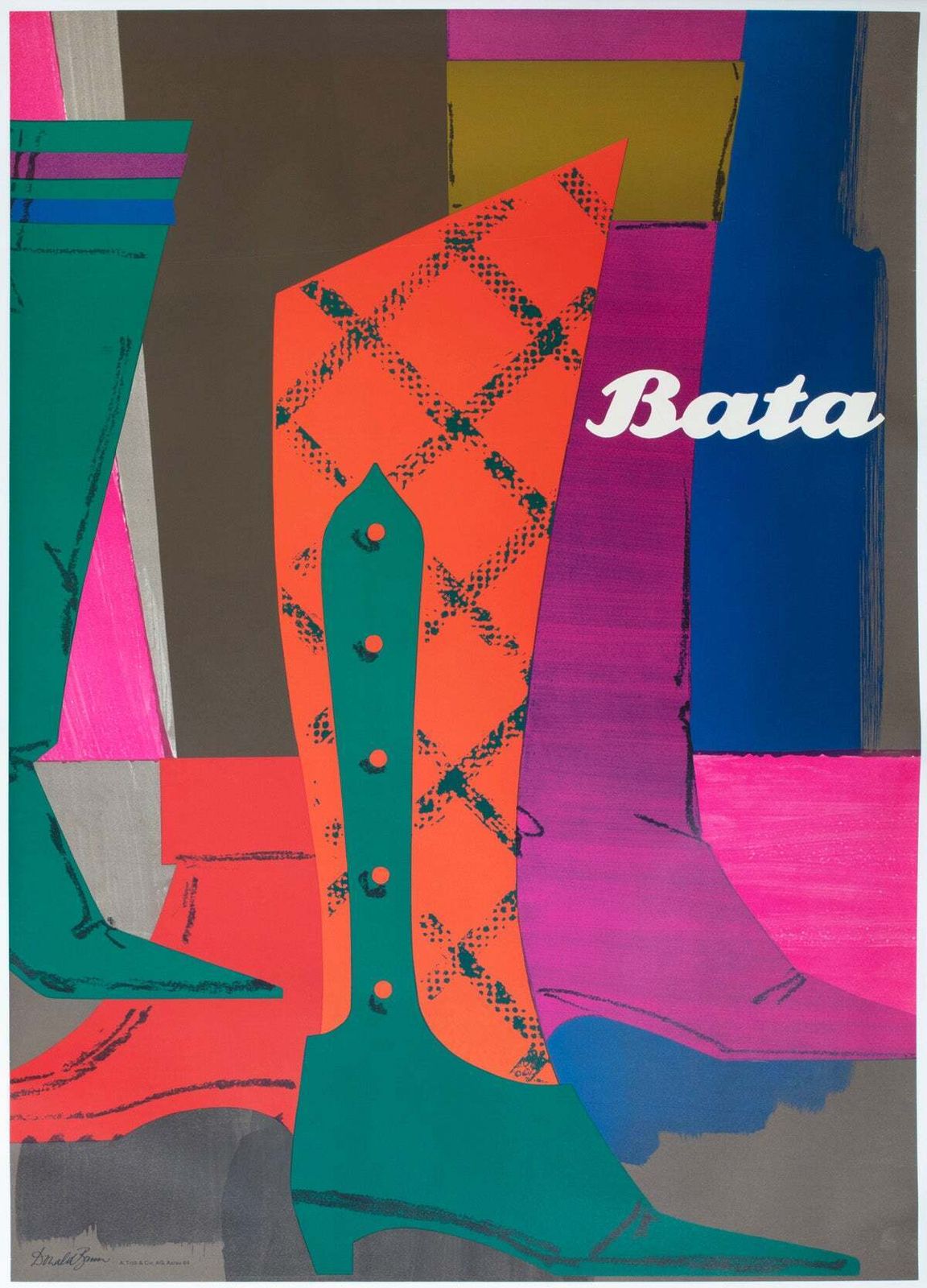 Bata Shoes 1964 Zwitserse Reclameposter Damesschoenen, Donald Brun