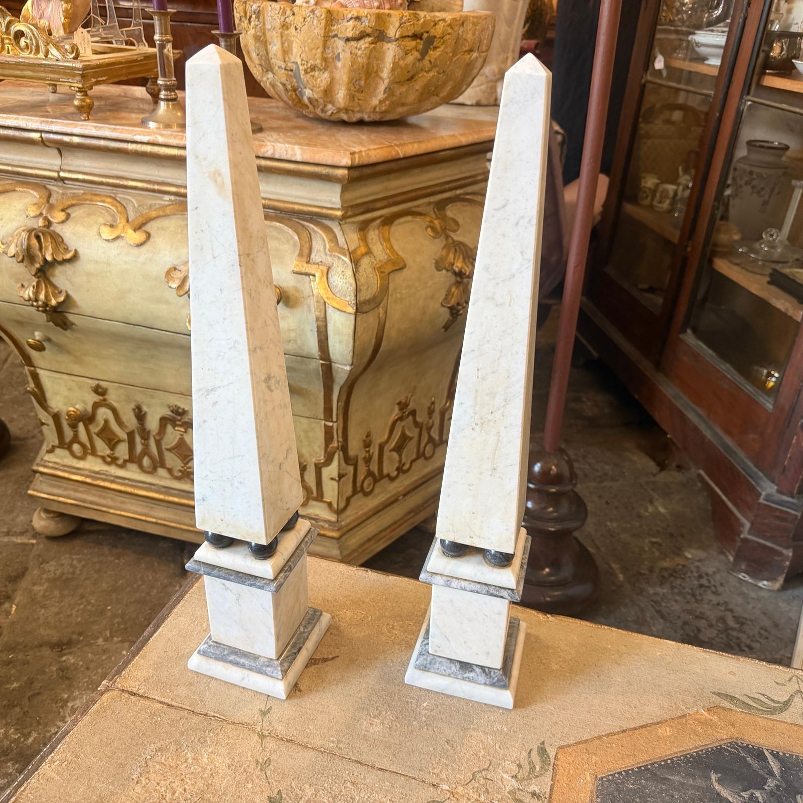 A Pair Of Art Deco White Carrara Marble And Black Marble Italian Obelisks photo for sale