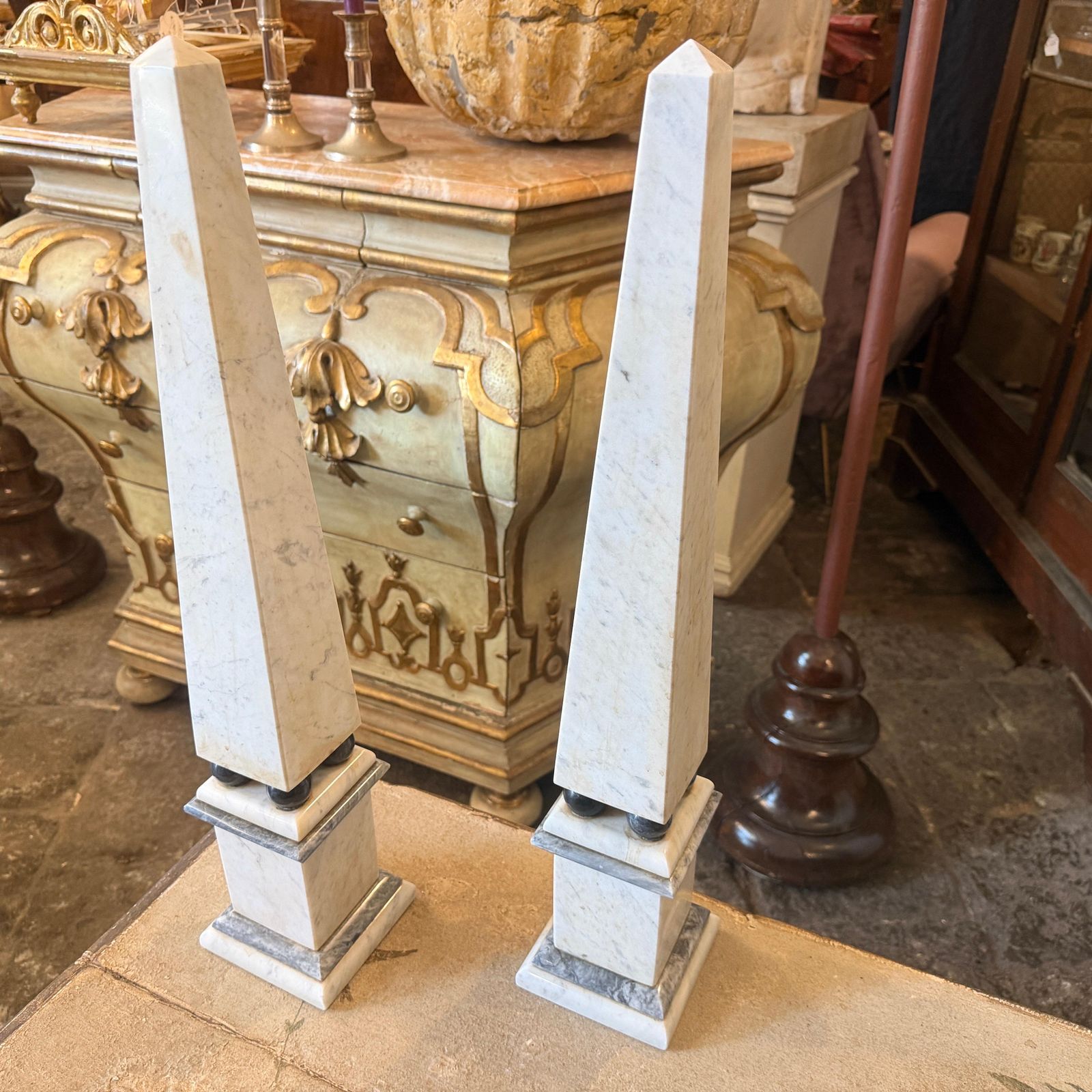 A Pair Of Art Deco White Carrara Marble And Black Marble Italian Obelisks photo Art