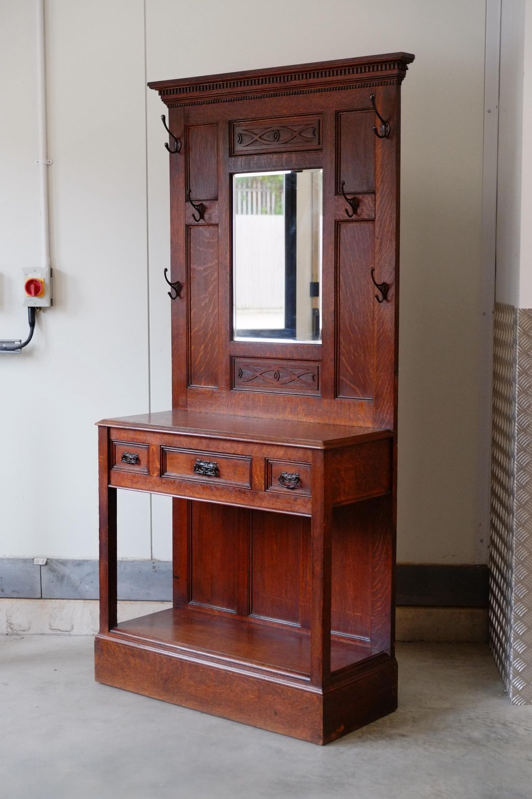 Antique Arts And Crafts English Solid Oak Hallway Stand With Drawers photo furniture
