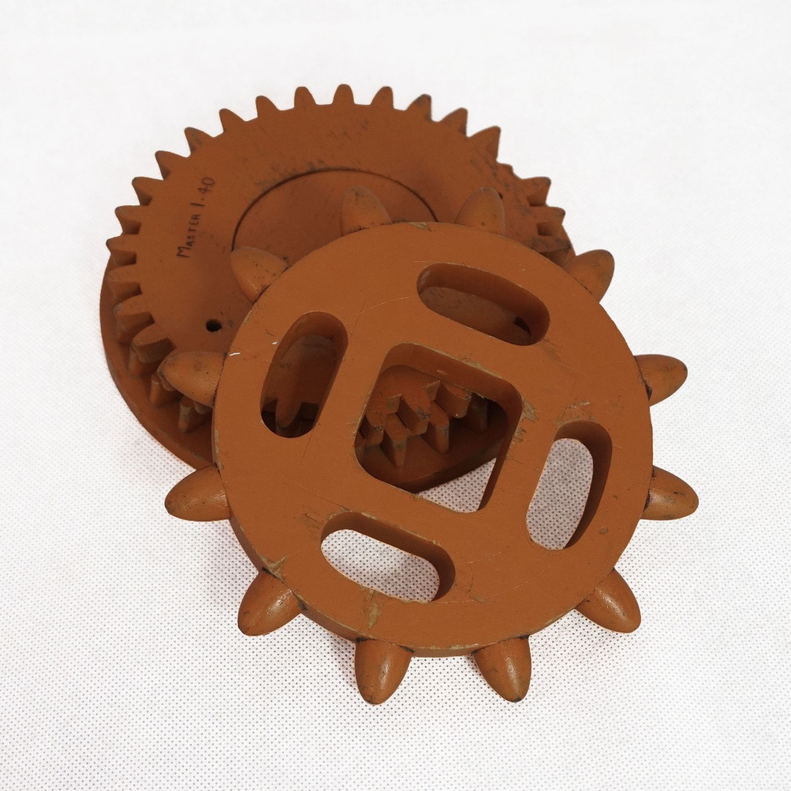 Industrial Molds Circa 1950s Wooden Toothed Cog Wheel Pattern Formers Sculptures