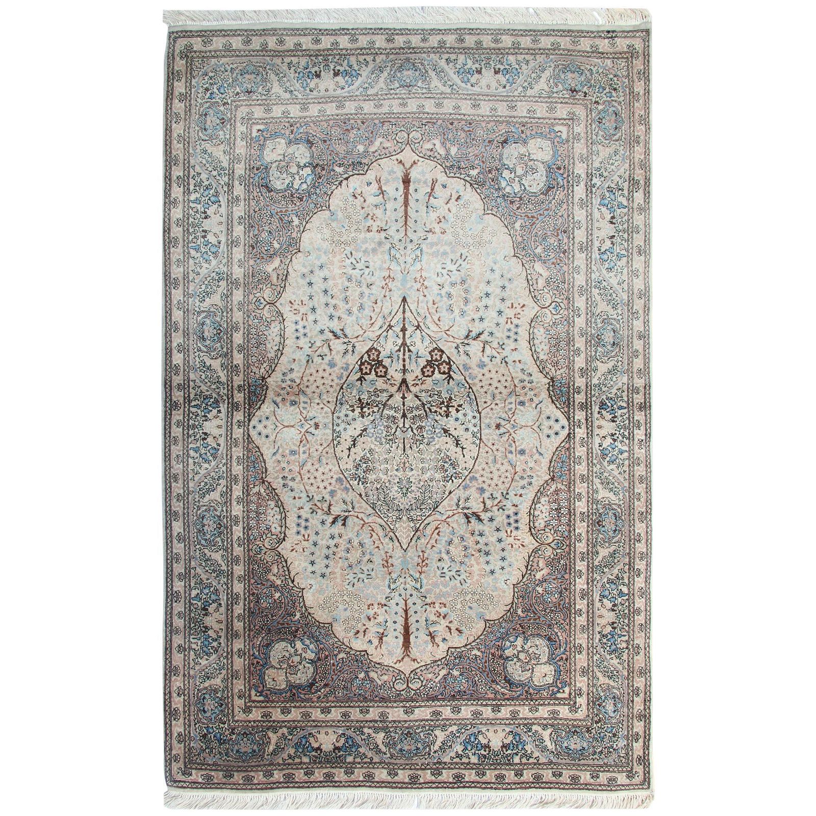 Ivory Vintage Rugs, Wool Handmade Carpet Floral Livingroom Rugs For Sale