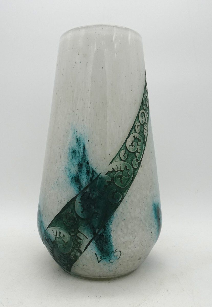 Acid Cameo Art Glass Vase With Bird Pattern From Legras, 1920s photo Home Decor