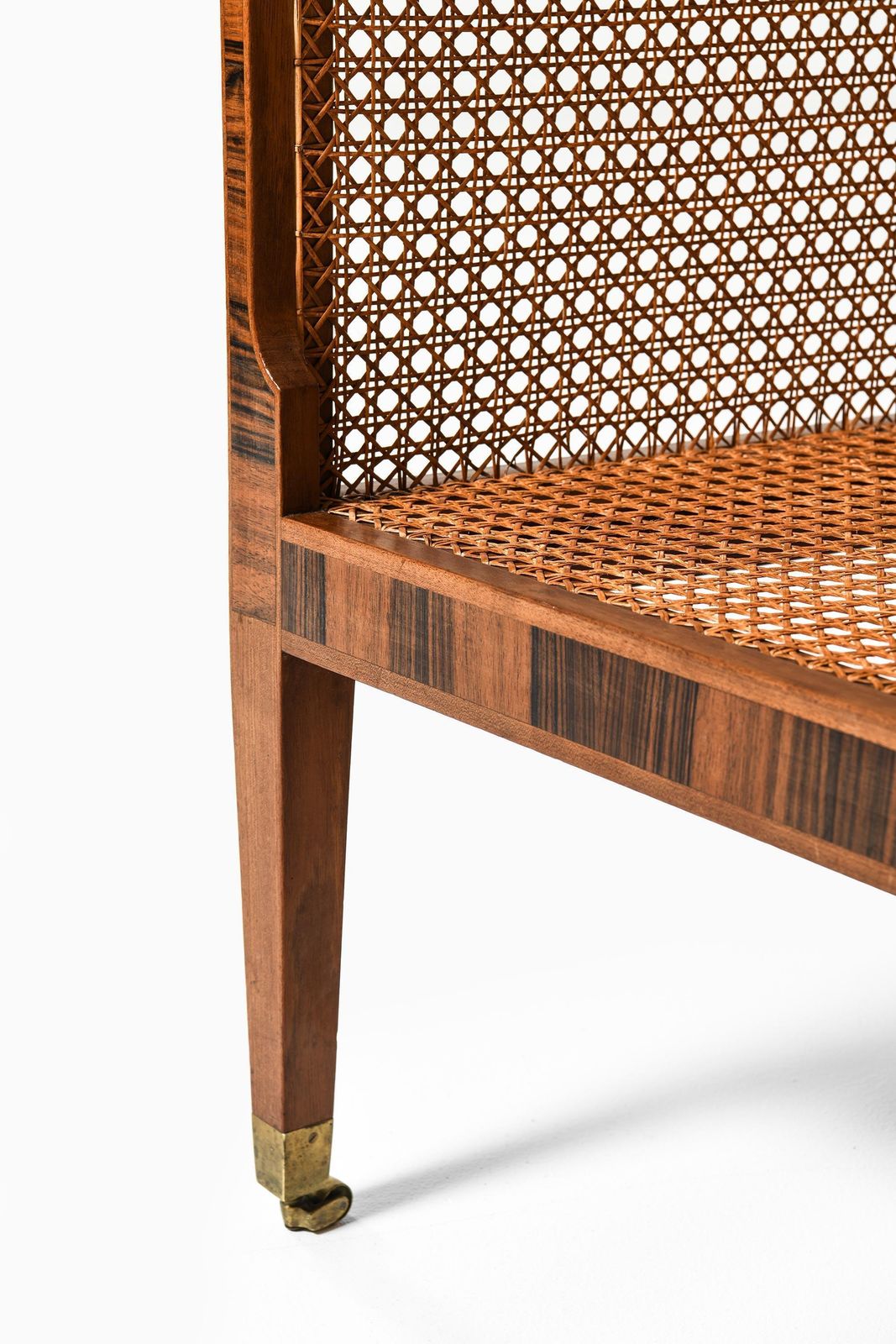 photo for sale Pair Of Bergère Armchairs In Cane, Leather & Mahogany By Kaare Klint, 1931