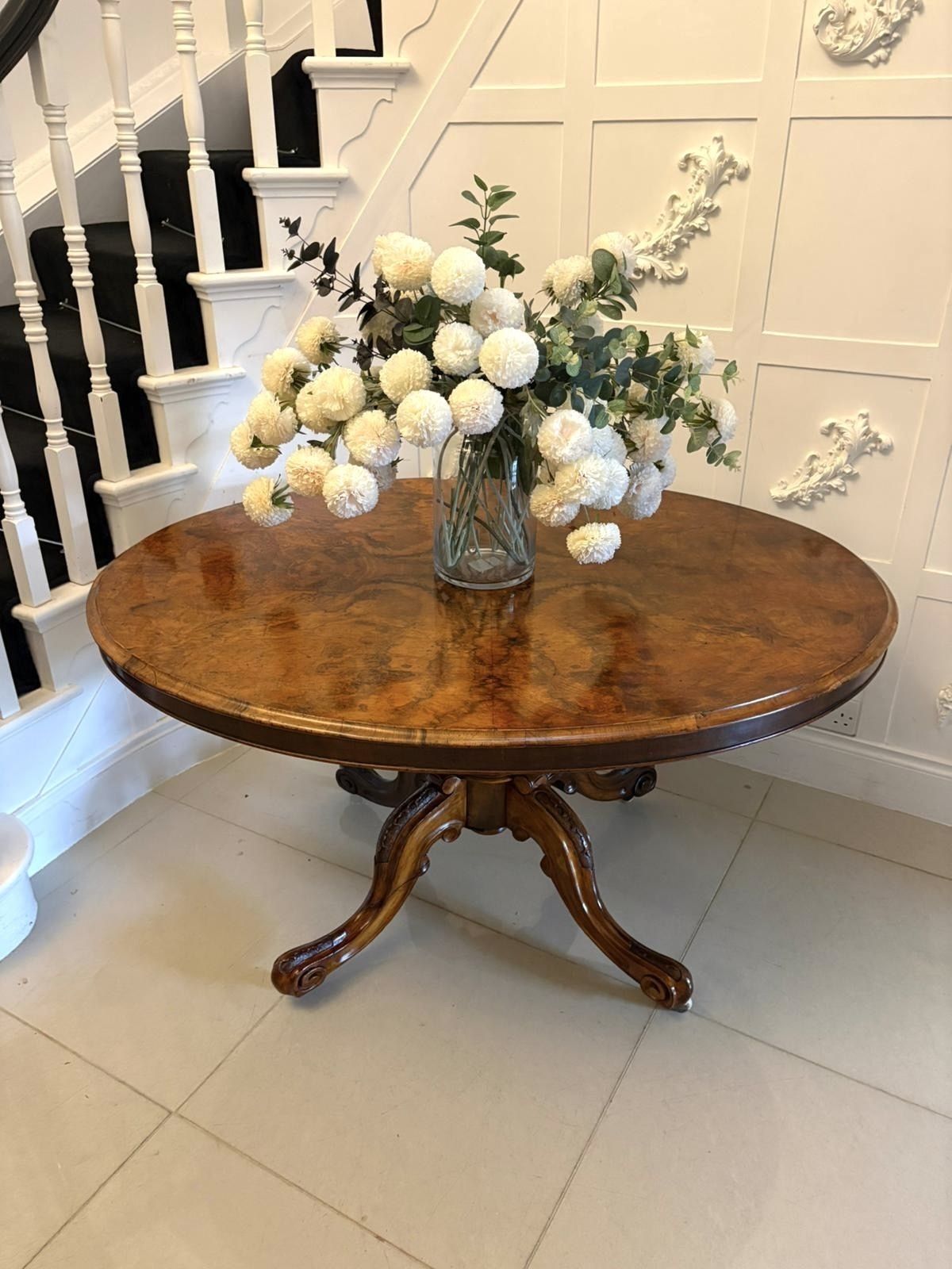 Antique 19th Century Burr Walnut Oval Centre Dining Table 6 Seater Tilt Top photo buy