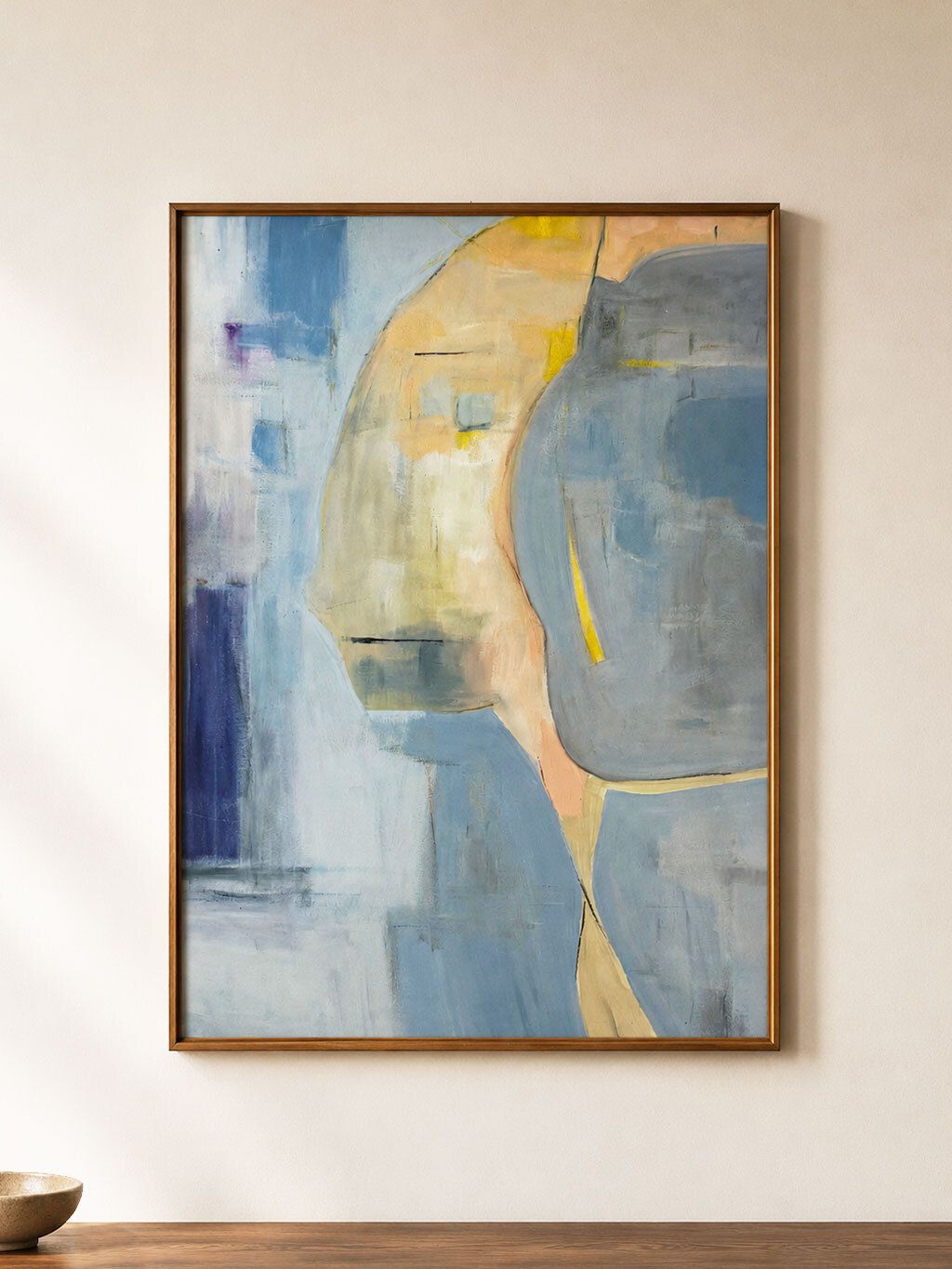 Large Mid Century Signed Abstract Portrait Painting In Blue Tones