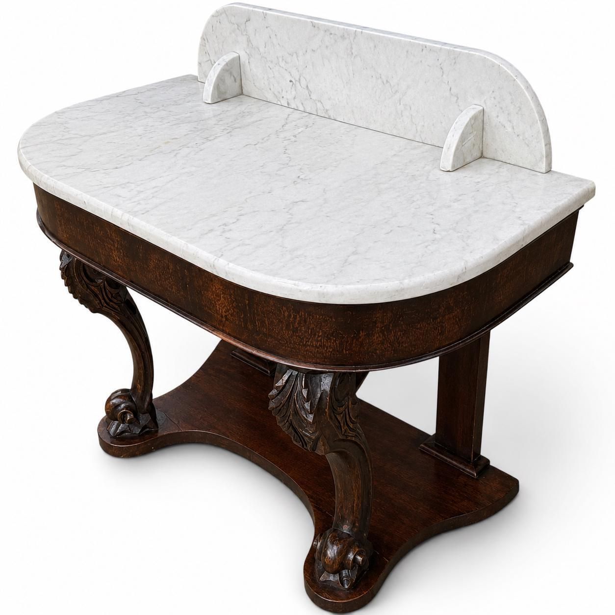 Antique Victorian Marble Top Console Table Carved Mahogany Washstand Victorian Hall Table Marble Side Table photo furniture