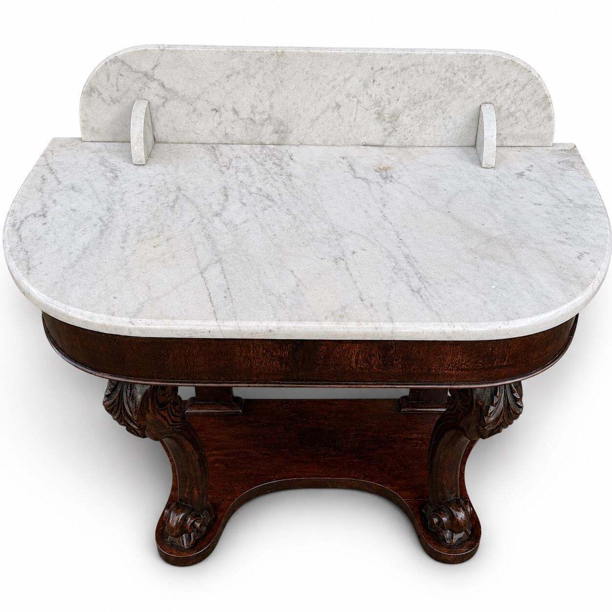 Antique Victorian Marble Top Console Table Carved Mahogany Washstand Victorian Hall Table Marble Side Table photo Furniture