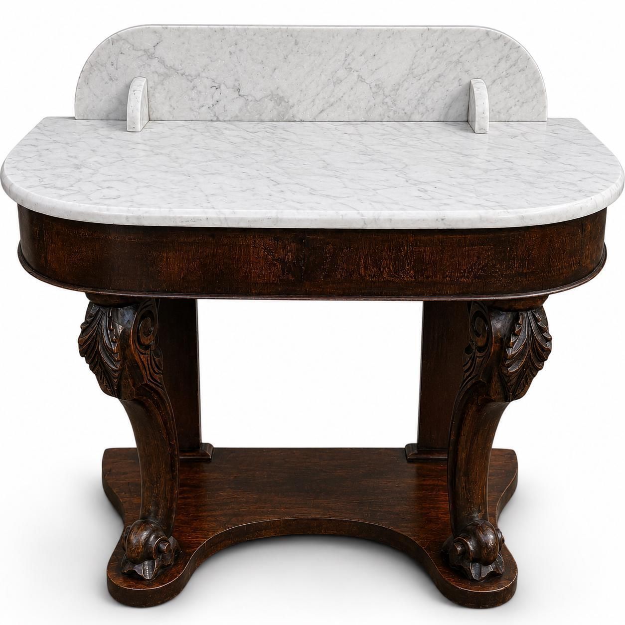 Antique Victorian Marble Top Console Table Carved Mahogany Washstand Victorian Hall Table Marble Side Table photo vinterior