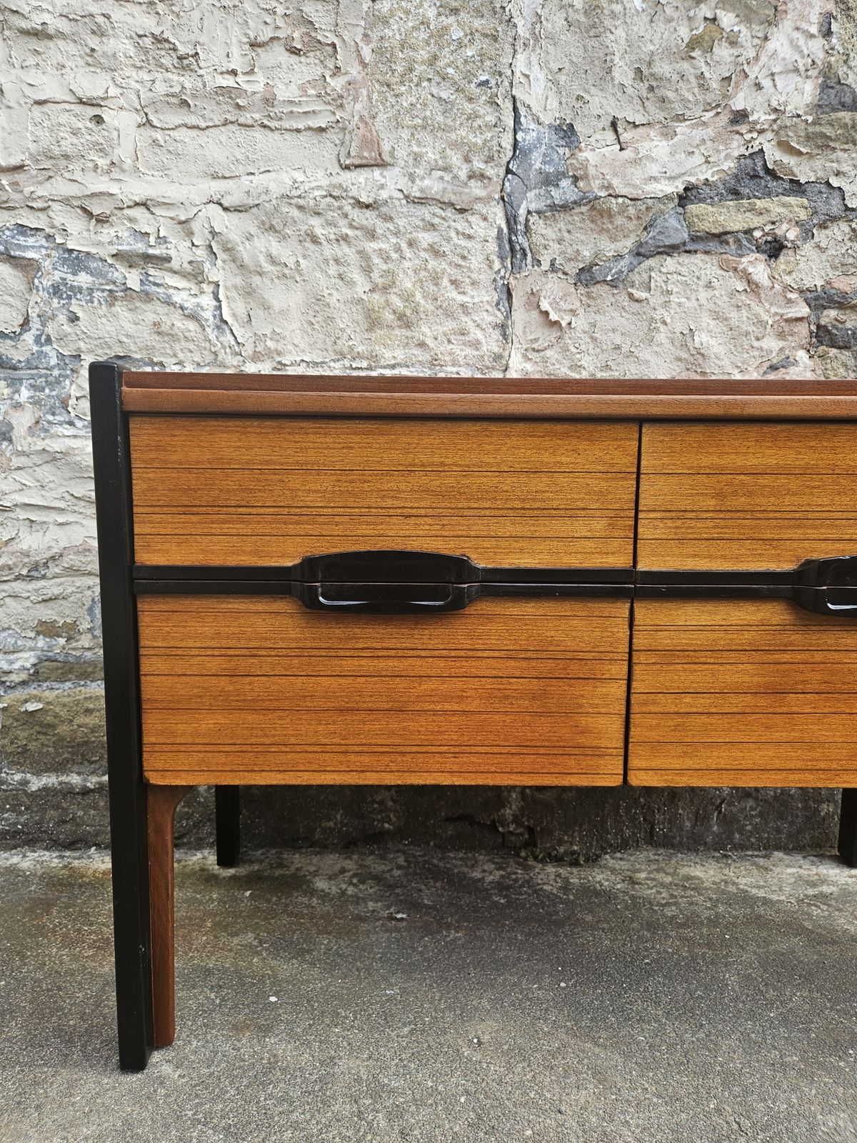 Mid Century Sideboard Chest Of Drawers In Beech And Ebony Vintage Furniture photo for sale