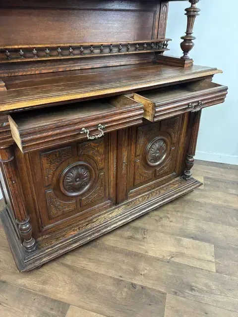 19th Century French Renaissance Style Carved Oak Buffet Sideboard photo vintage