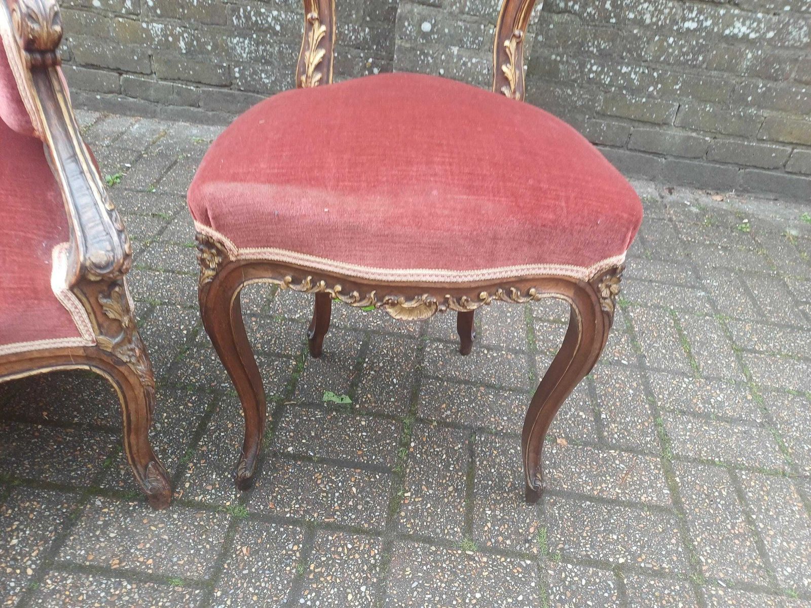 Victorian Rococo Love Seat Mahogany Settee Salon Sofa With Matching Chair French Style Gold Gilt Upholstery Free Hand Delivery photo buy