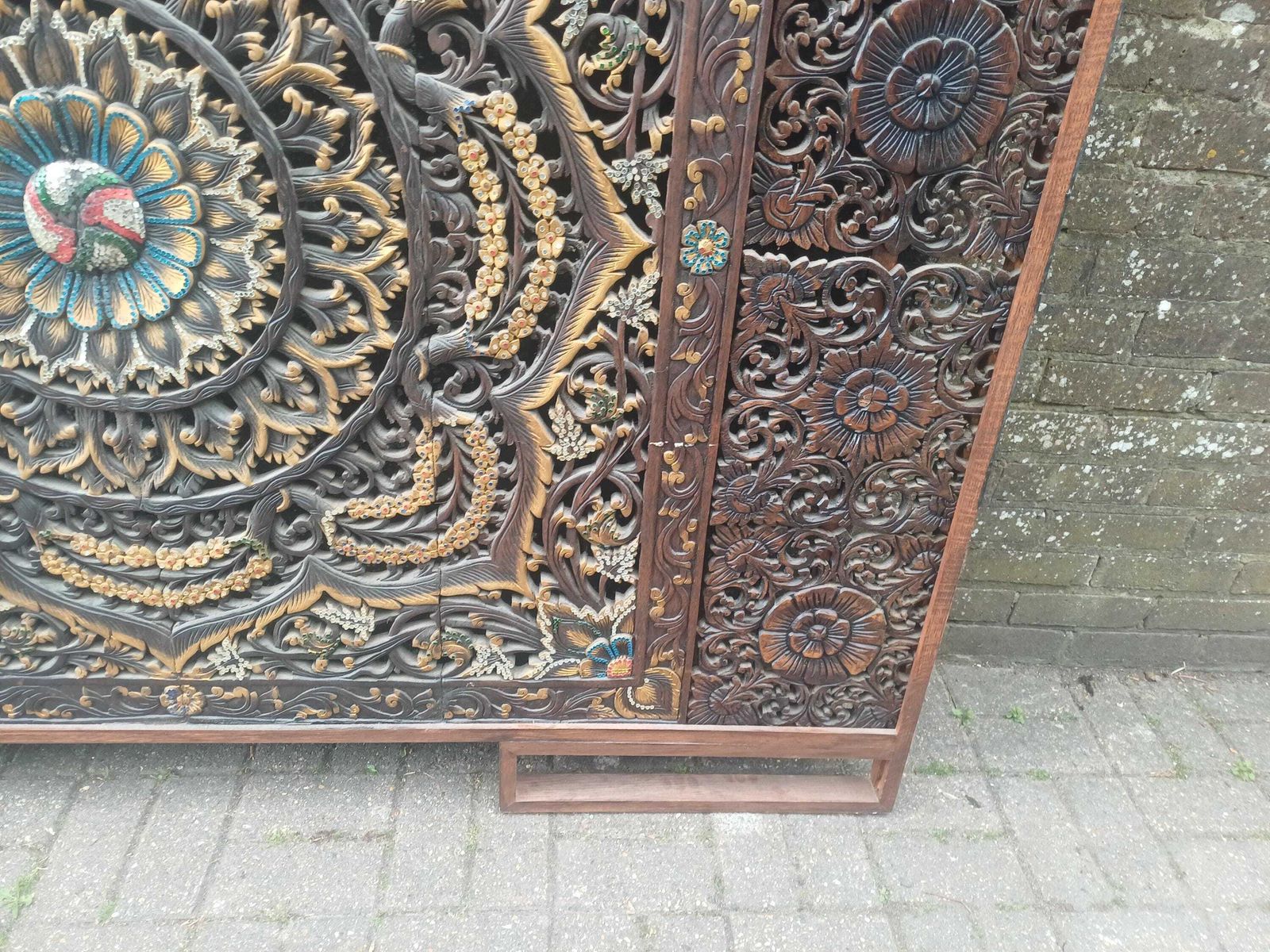 Enormous Large Hand Carved Oriental Hardwood Screen Panel Mandala Wall Art Floral Room Divider Boho Moroccan Indian Decor Free Hand Delivery photo furniture