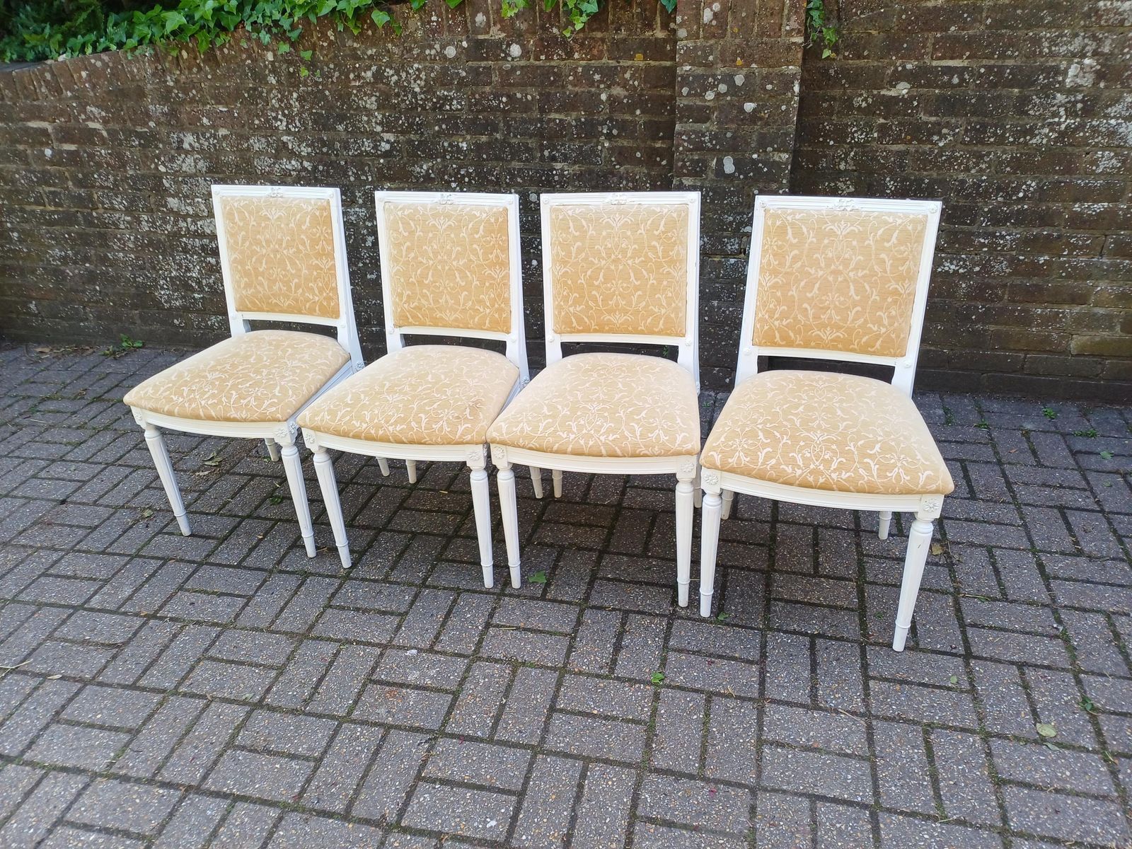 Furniture Vintage French Style Extending Dining Table And Four Upholstered Dining Chairs Painted White 1960s Beech Wood Suite Free Hand Delivery photo