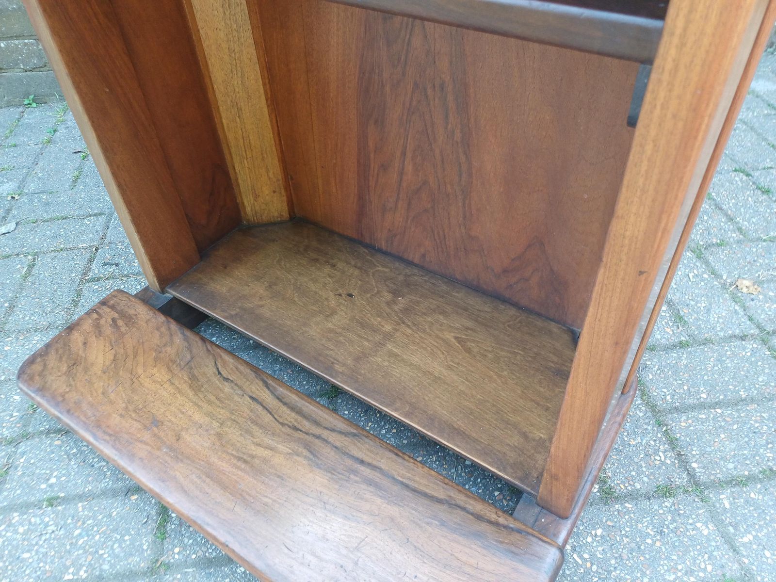 photo furniture Art Deco Walnut Lectern Podium Quirky Menu Stand Host Station Shop Display Restaurant Reception Vintage Tv Theatre Prop Free Hand Delivery