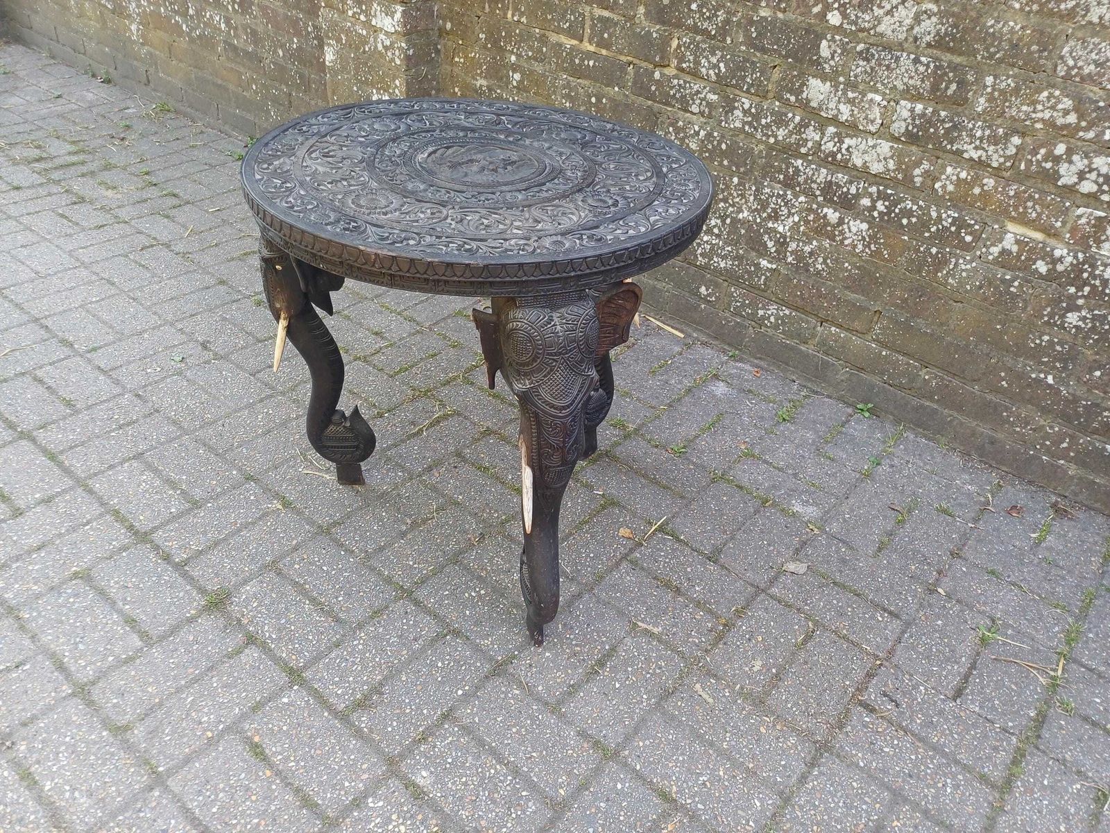 Victorian Deeply Hand Carved Ornate Round Elephant Table Heavy Hardwood Indian Sumptuous Quality Age Worn Free Hand Delivery photo Furniture