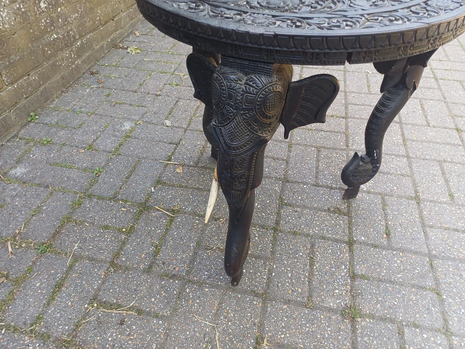 Victorian Deeply Hand Carved Ornate Round Elephant Table Heavy Hardwood Indian Sumptuous Quality Age Worn Free Hand Delivery photo buy