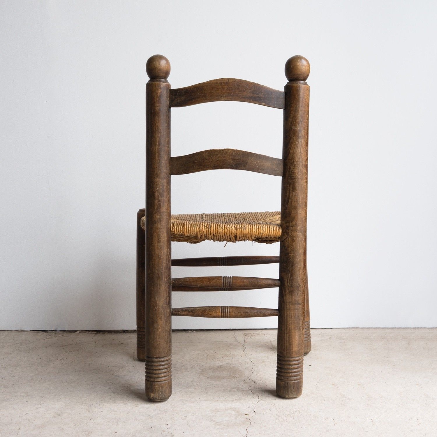 photo vinterior Vintage French Brutalist Oak And Rush Seat Chair By Charles Dudouyt, 1940s
